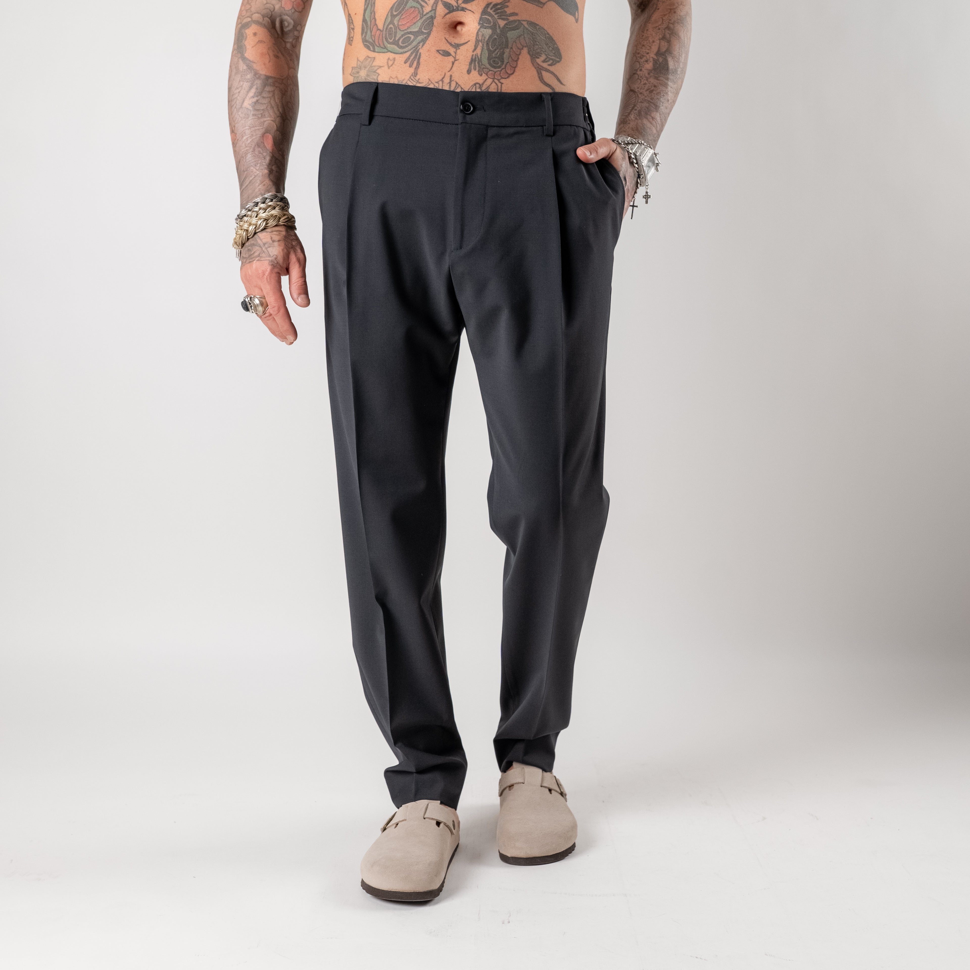 Regular trousers with half elasticated waist