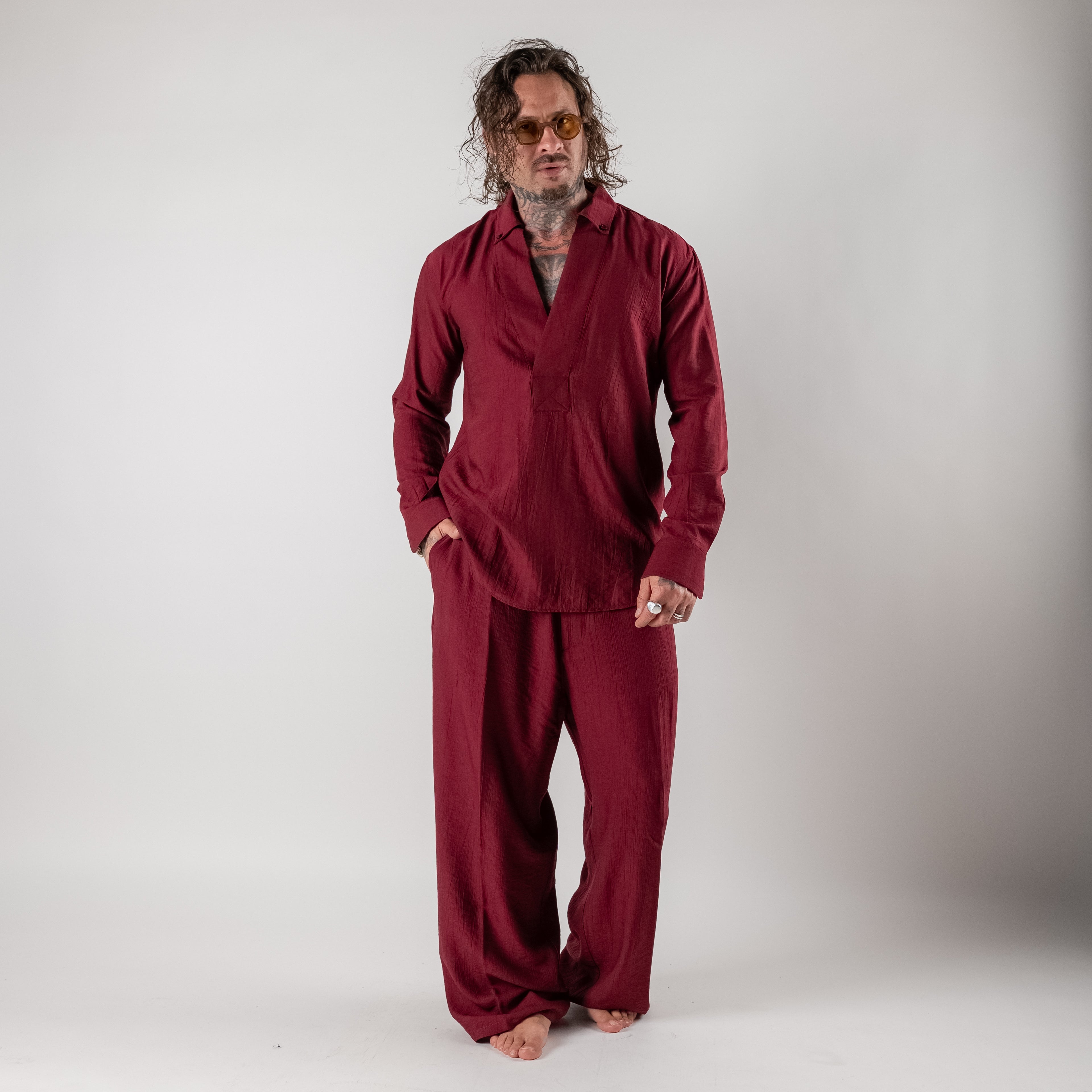 Viscose V-neck button-down shirt