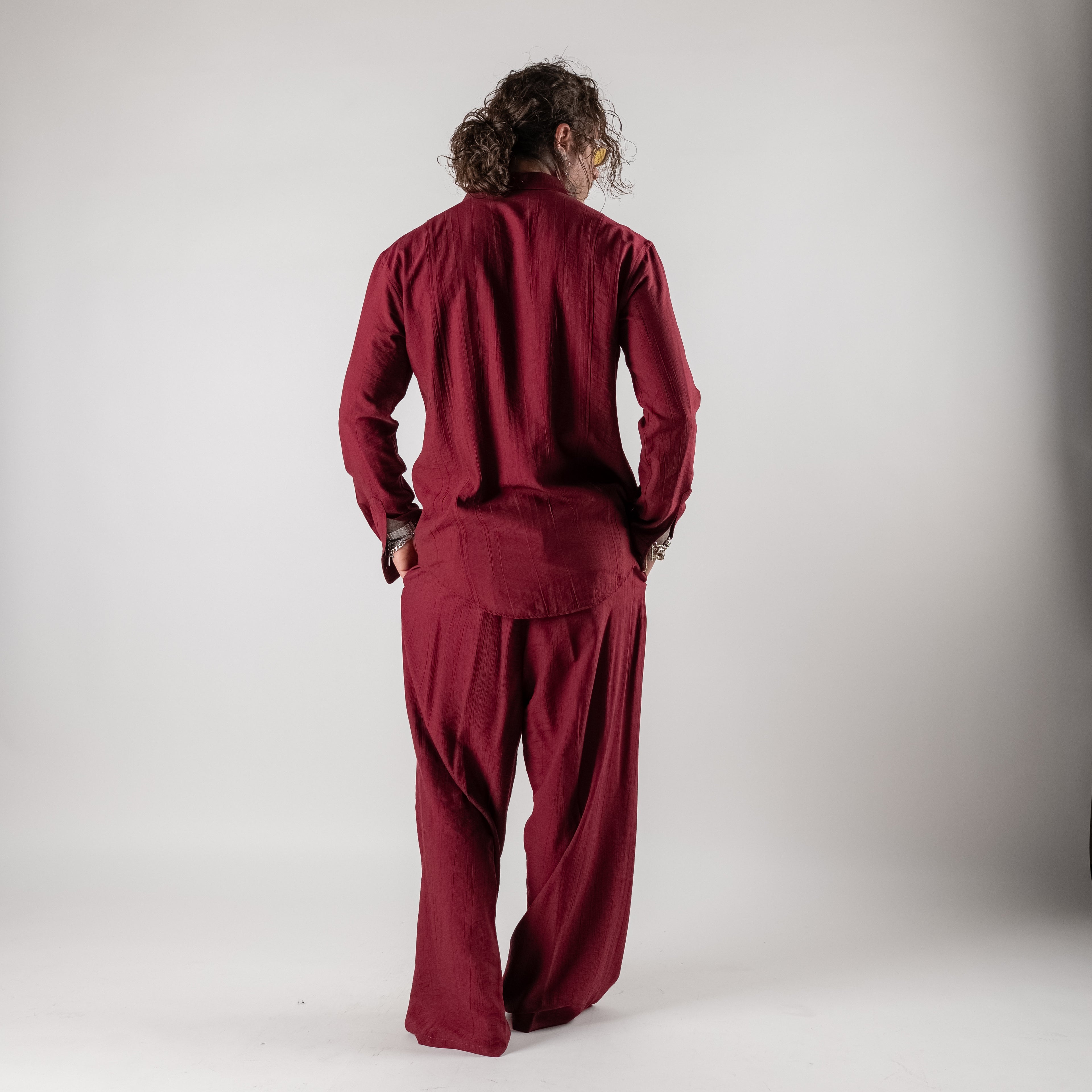 Viscose V-neck button-down shirt