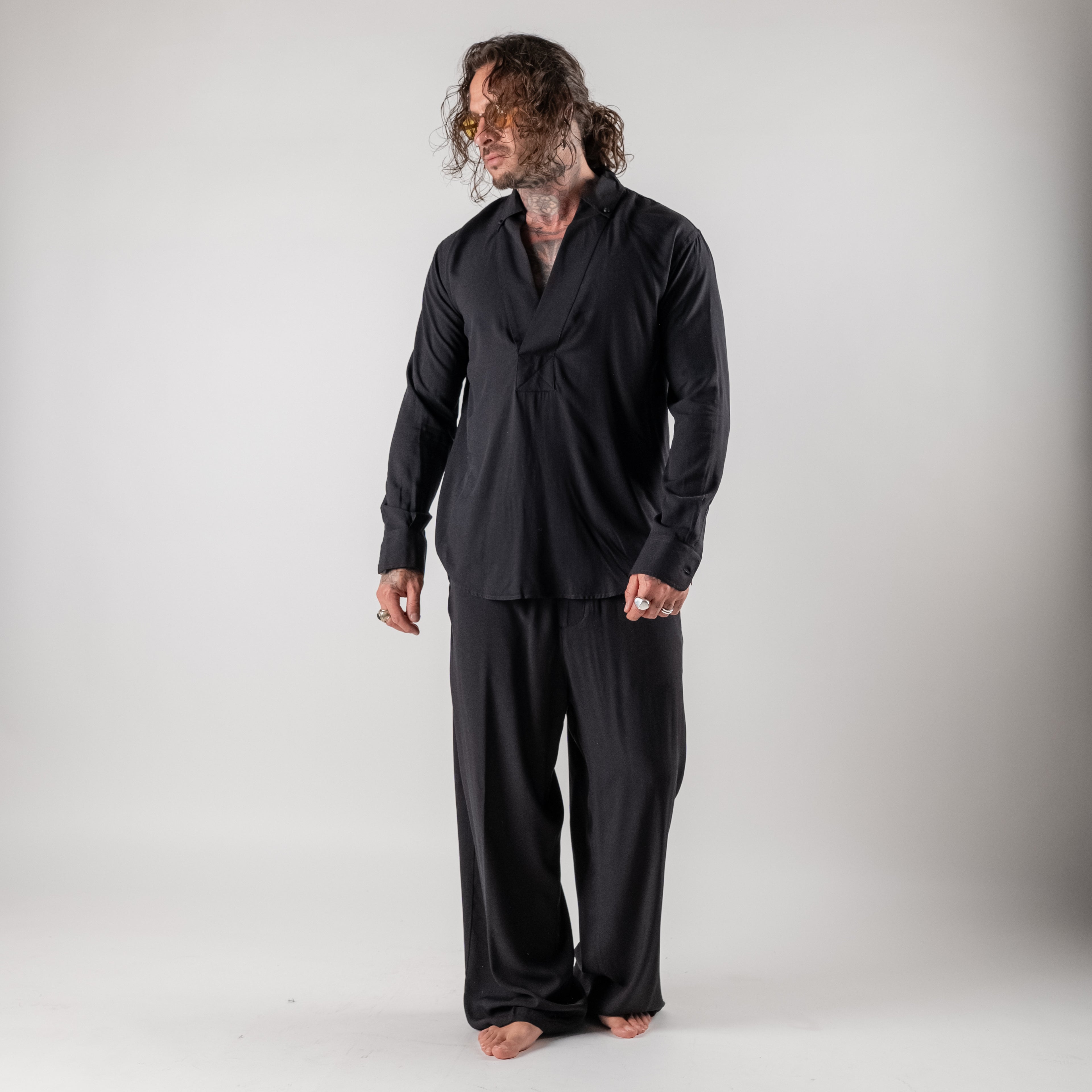 Viscose V-neck button-down shirt