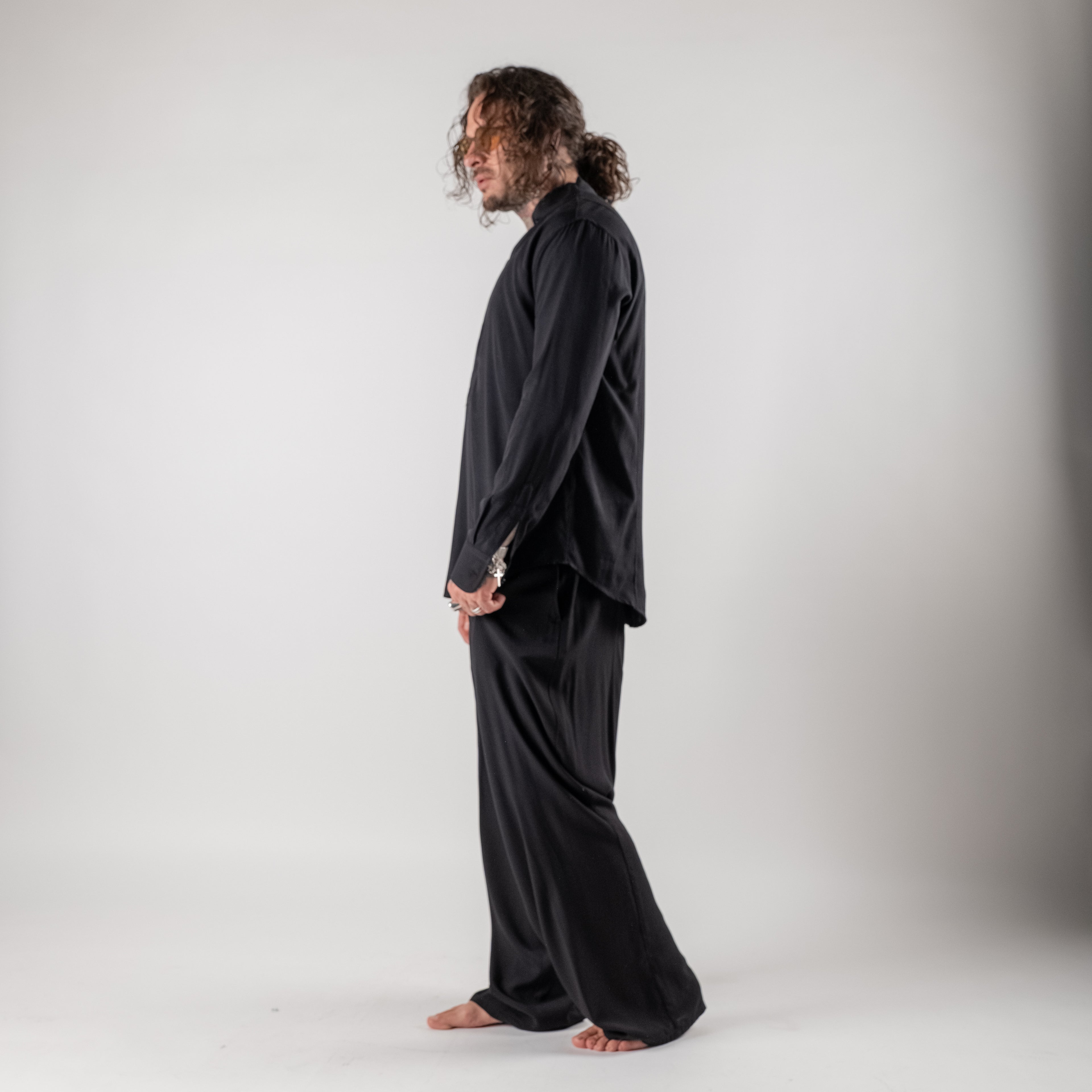 Viscose V-neck button-down shirt