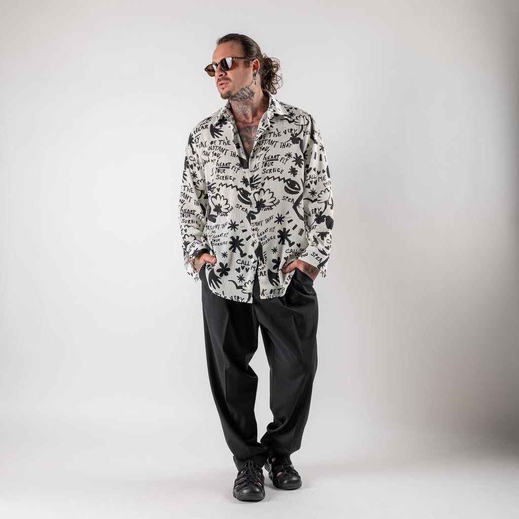 Hand-Drawn Sketch Viscose Shirt