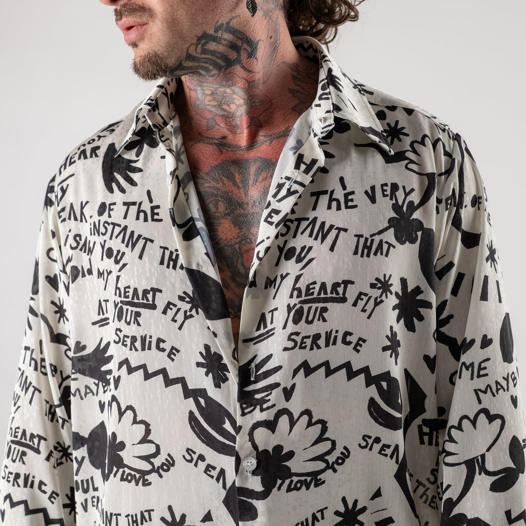 Hand-Drawn Sketch Viscose Shirt