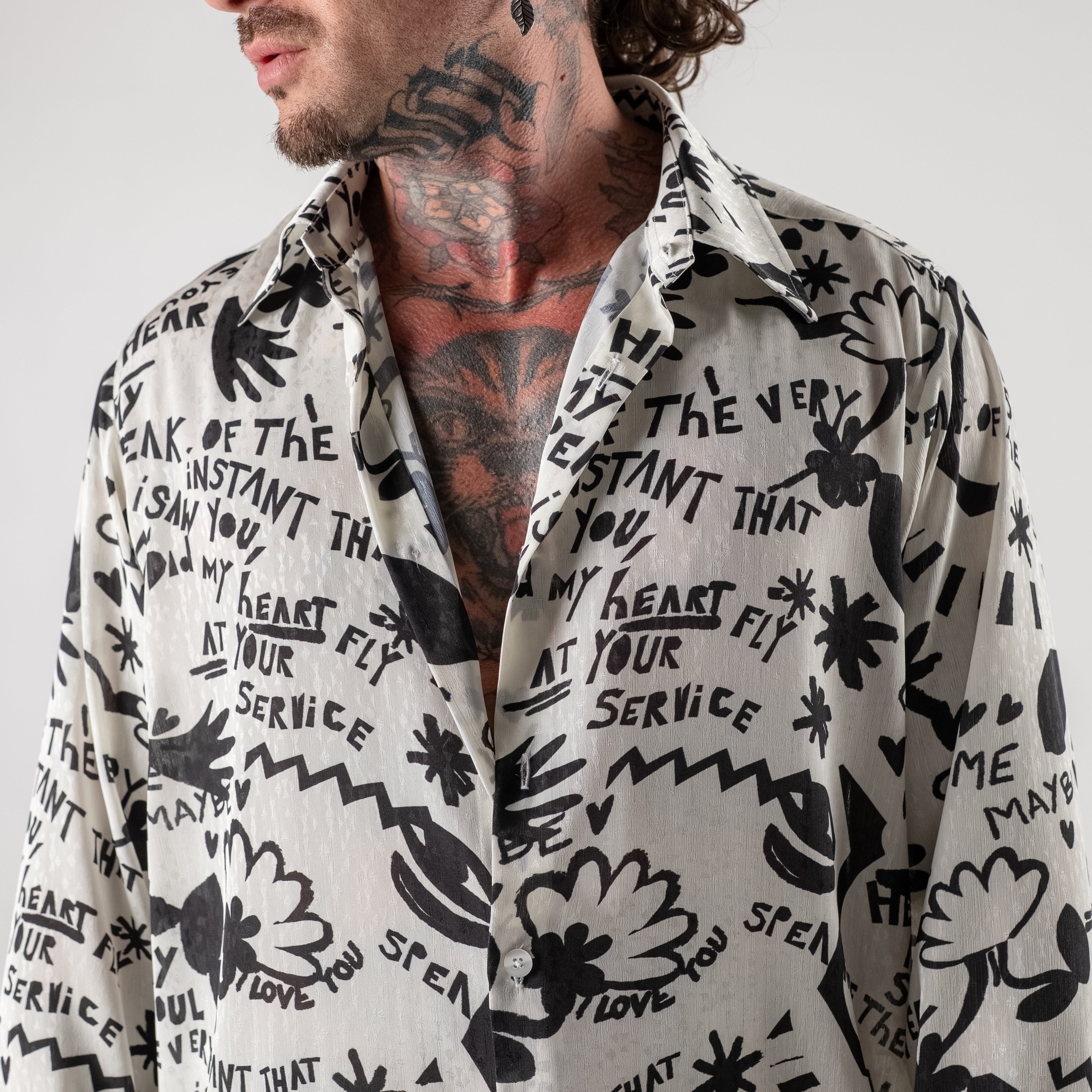 Hand-Drawn Sketch Viscose Shirt