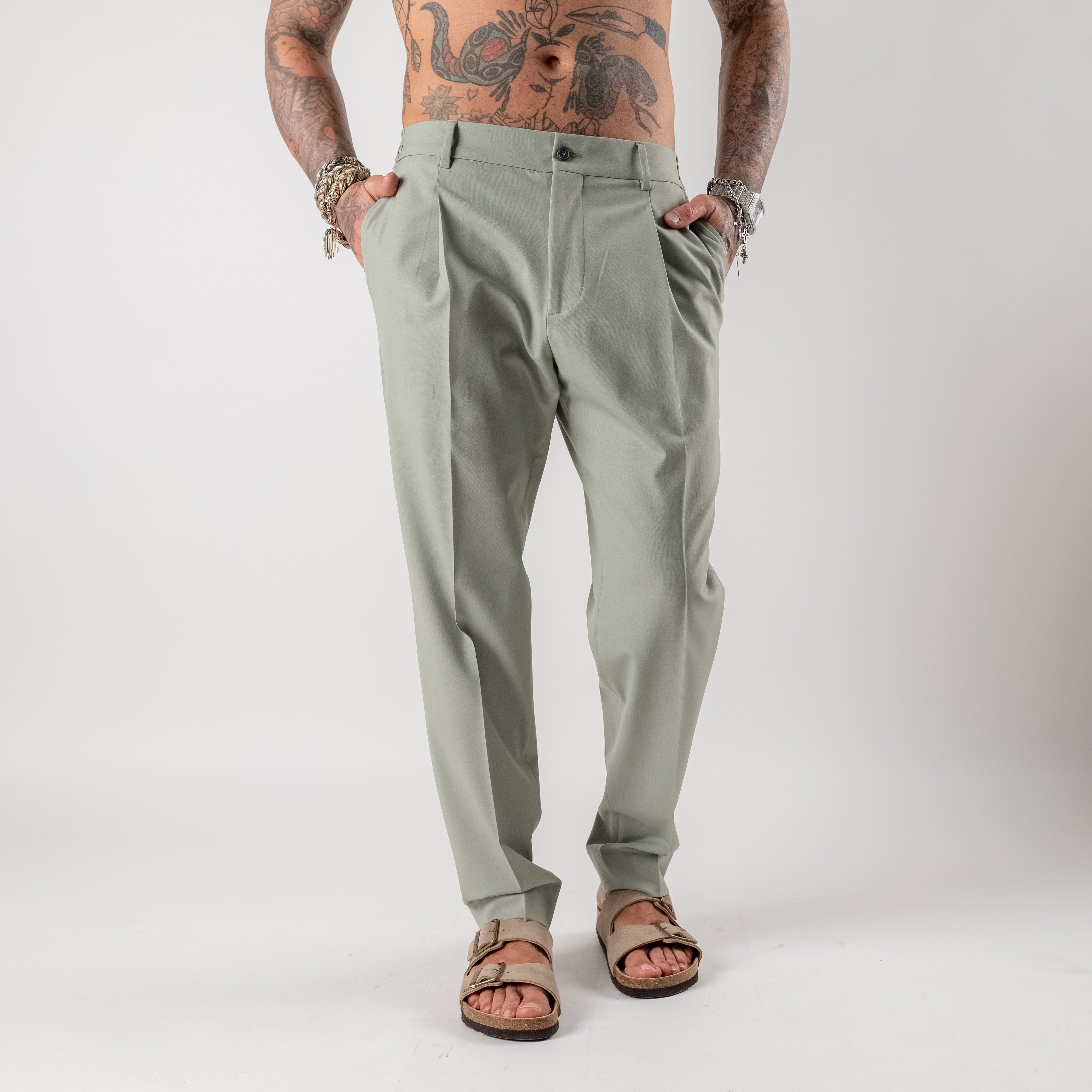 Regular trousers with half elasticated waist