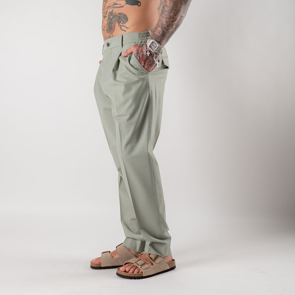 Regular trousers with half elasticated waist