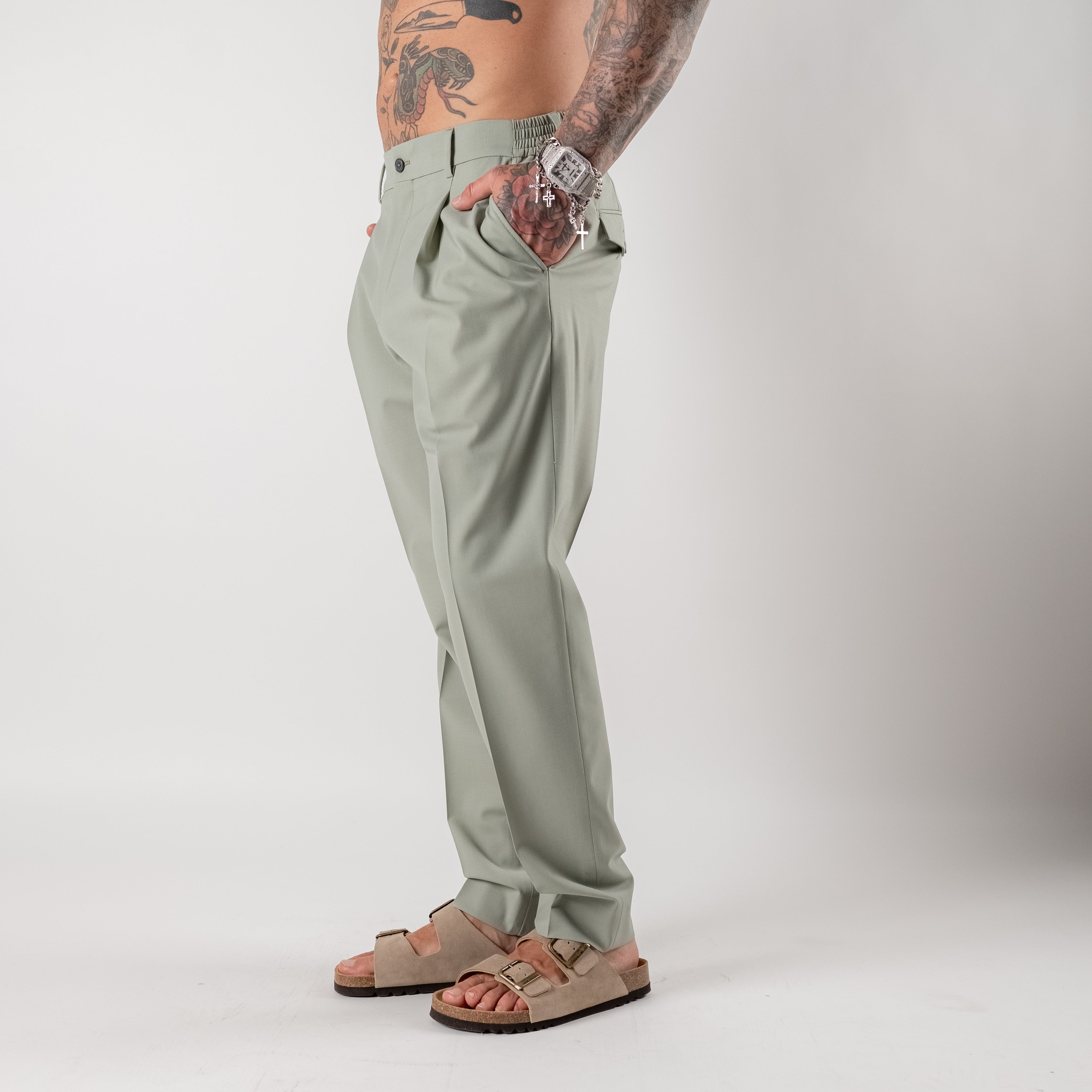 Regular trousers with half elasticated waist