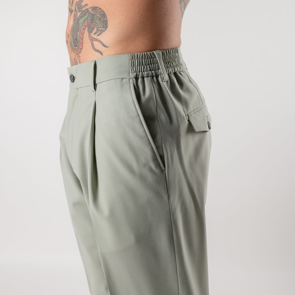 Regular trousers with half elasticated waist