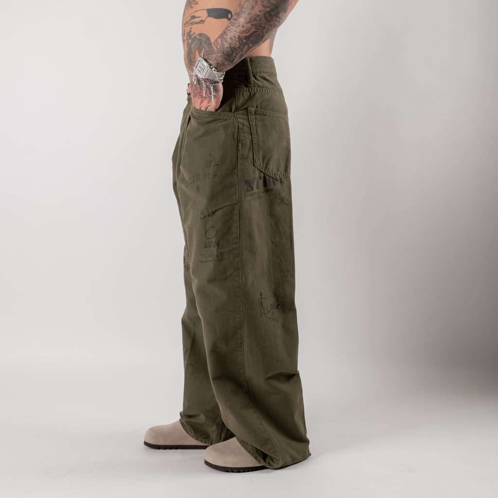 "Hand-Drawn" Wide-Leg Trousers with Hand-Made Designs