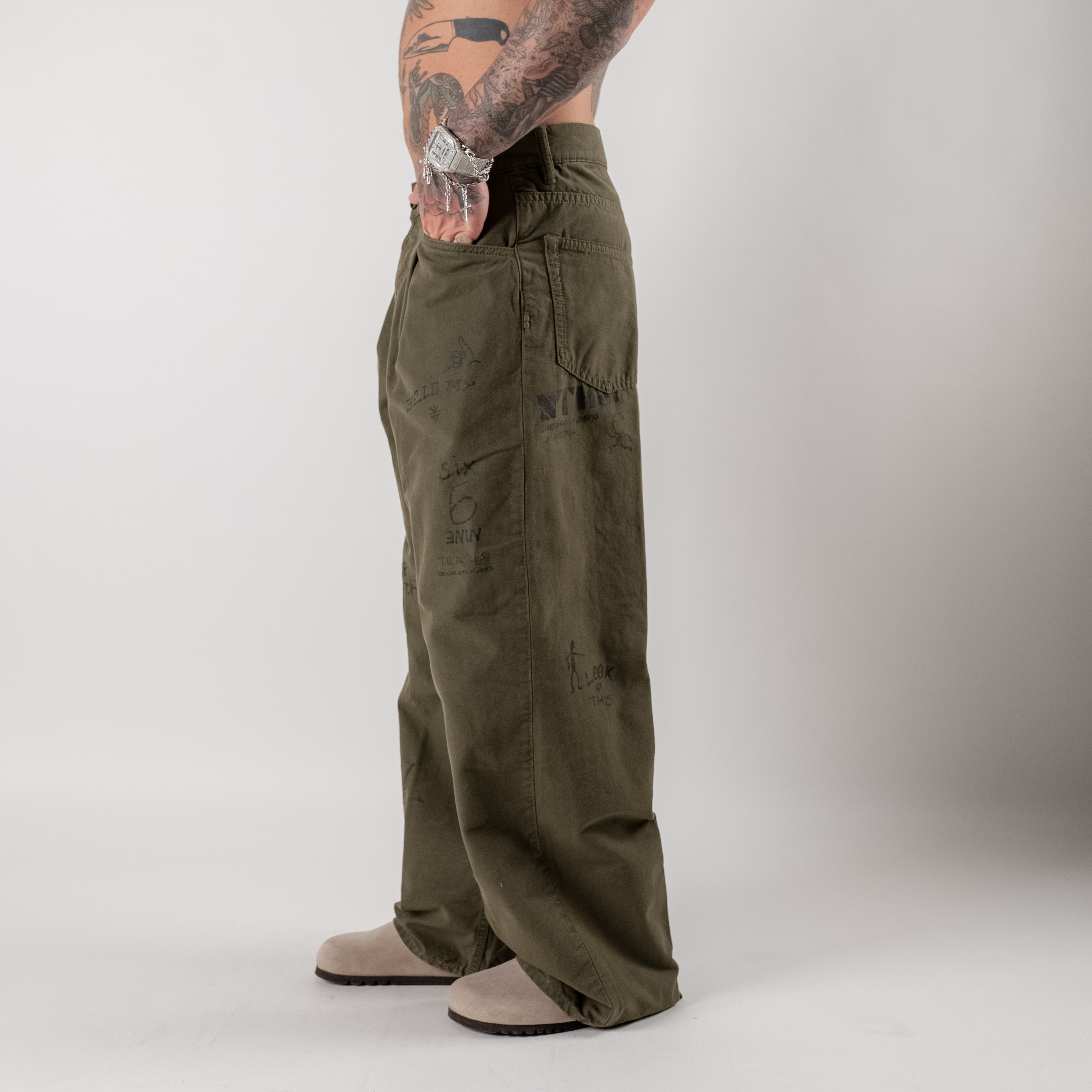 "Hand-Drawn" Wide-Leg Trousers with Hand-Made Designs