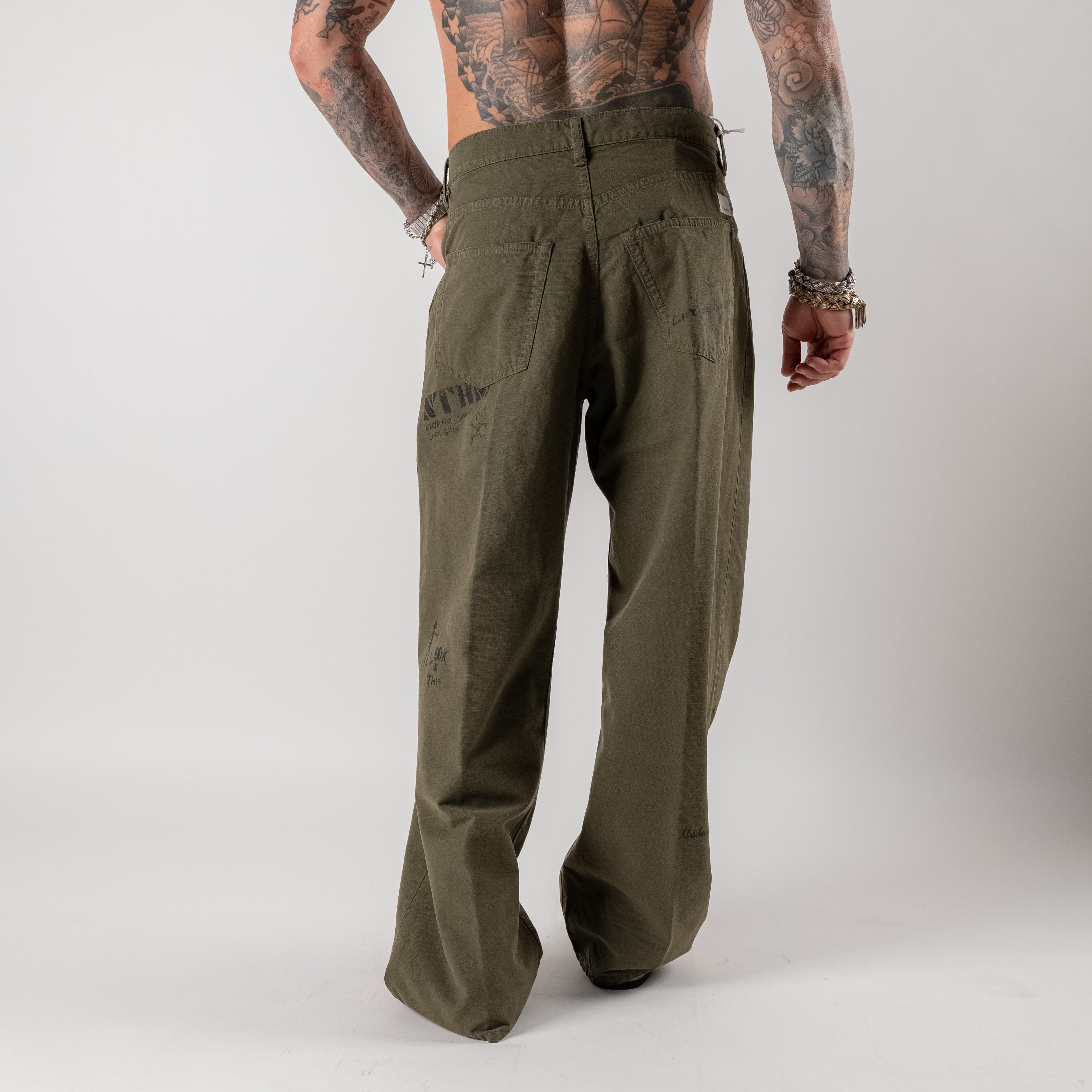 "Hand-Drawn" Wide-Leg Trousers with Hand-Made Designs