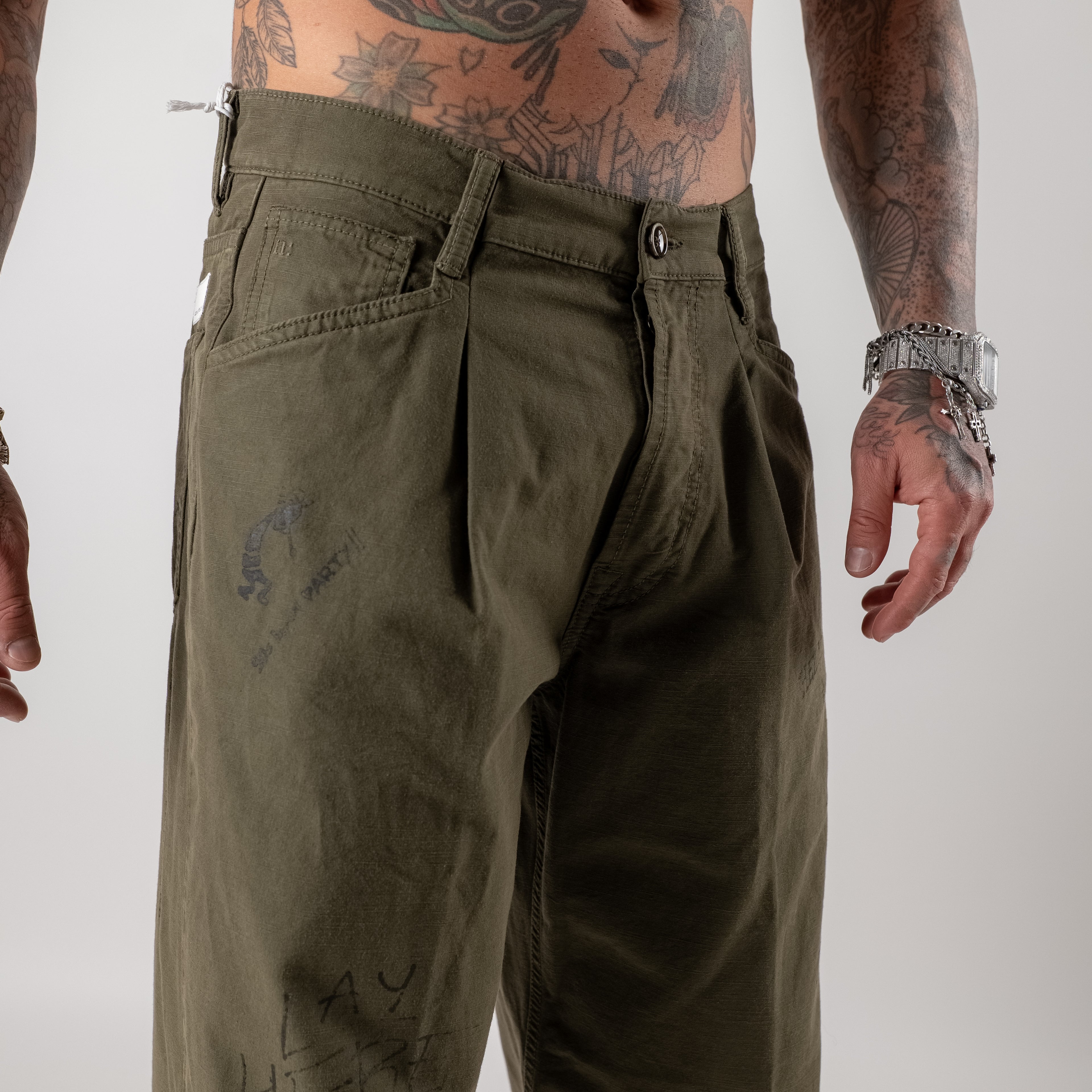 "Hand-Drawn" Wide-Leg Trousers with Hand-Made Designs