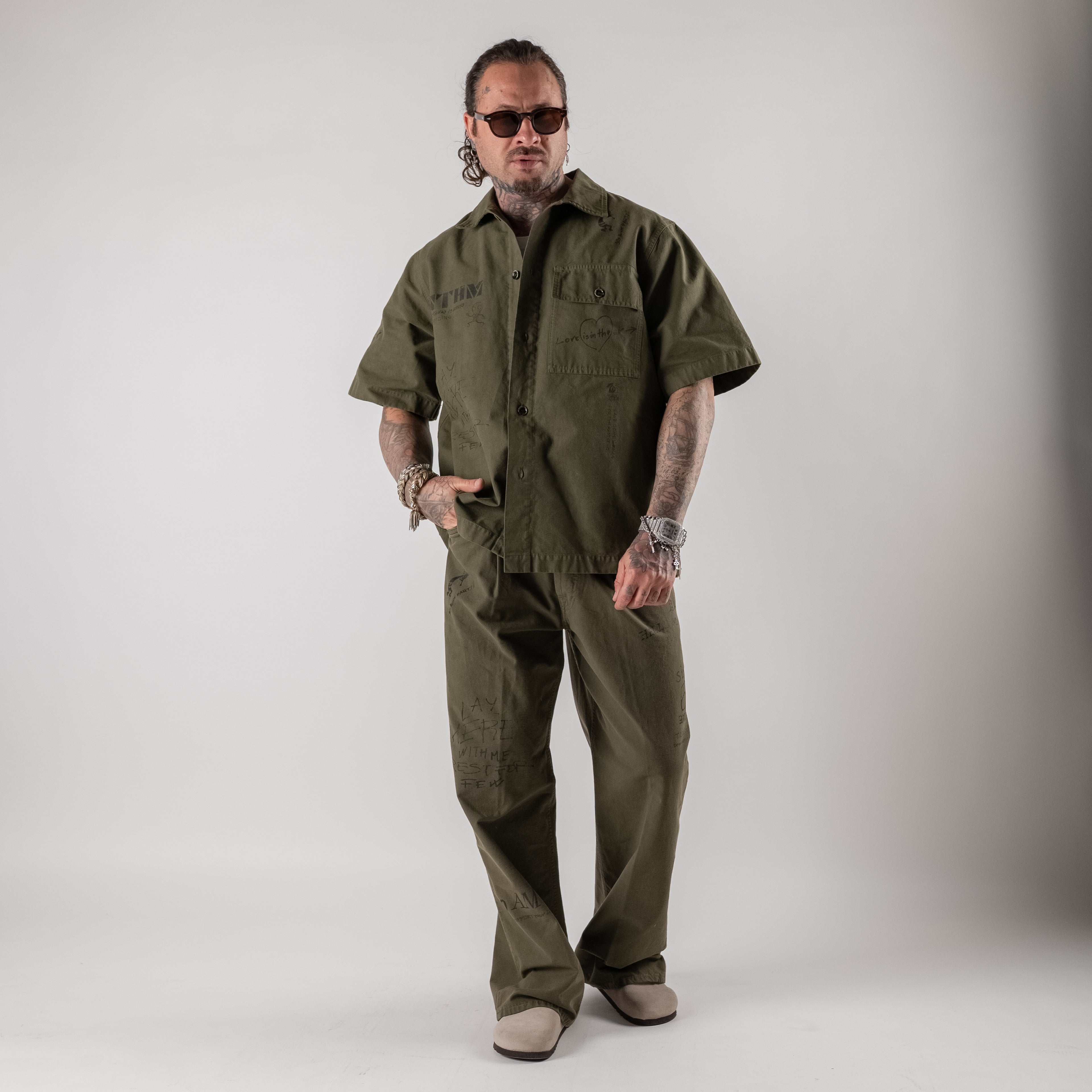 "Hand-Drawn" Wide-Leg Trousers with Hand-Made Designs
