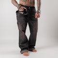 Asymmetrical layered wide-leg jeans
