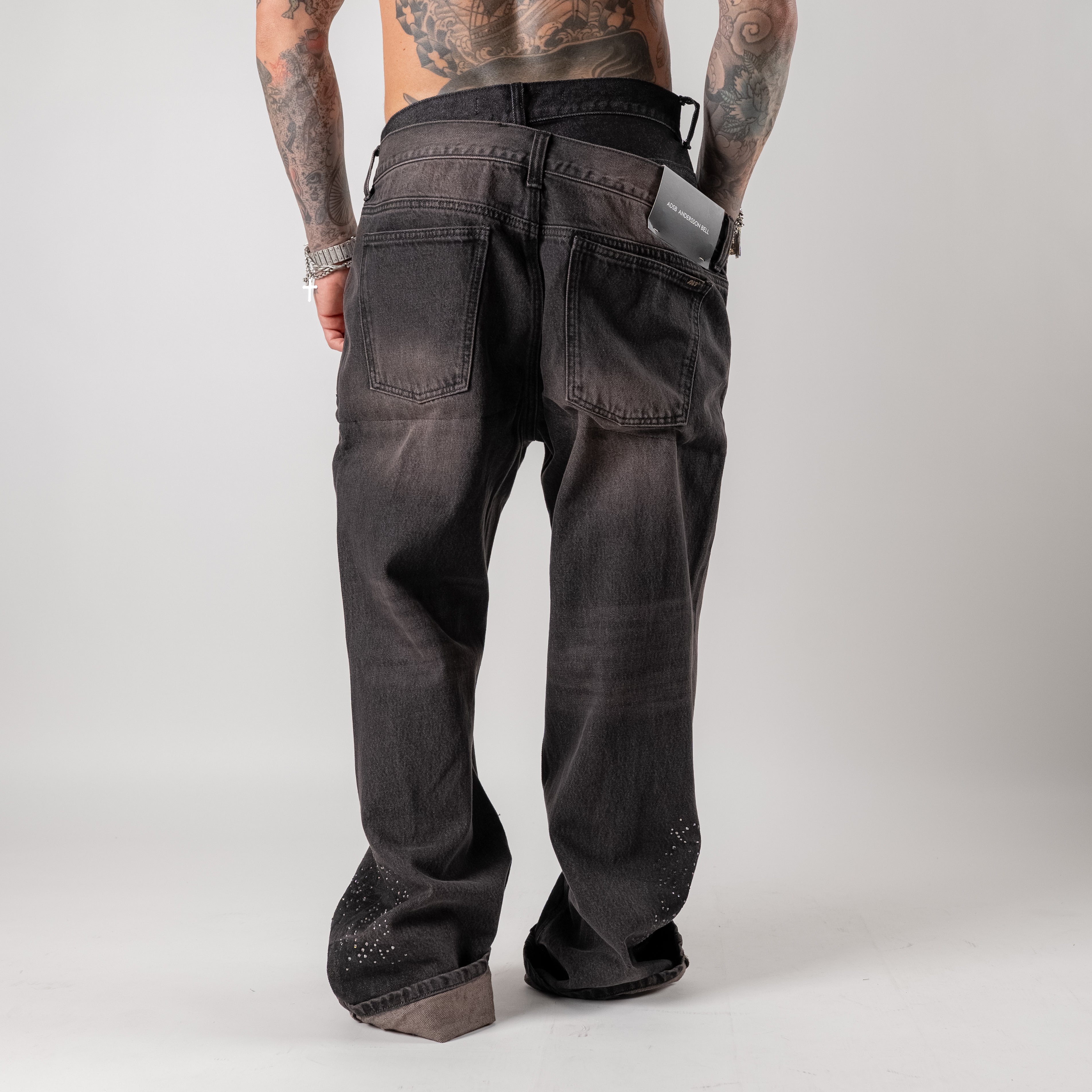 Asymmetrical layered wide-leg jeans