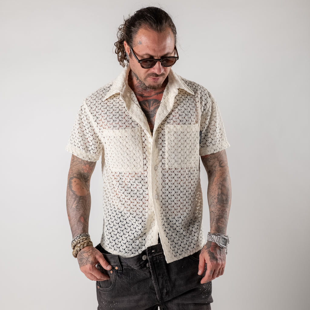 Embroidered sheer knitted shirt