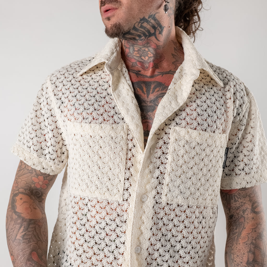 Embroidered sheer knitted shirt