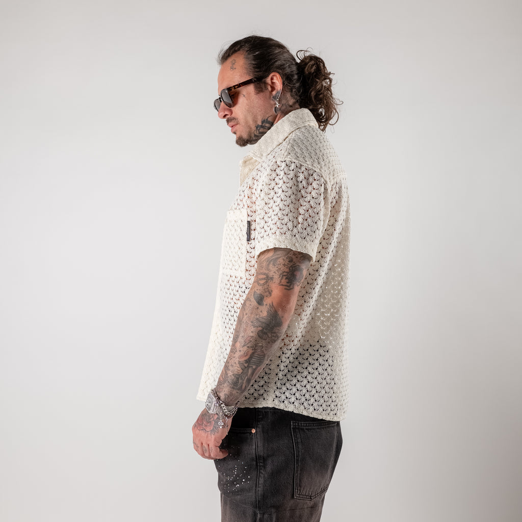 Embroidered sheer knitted shirt
