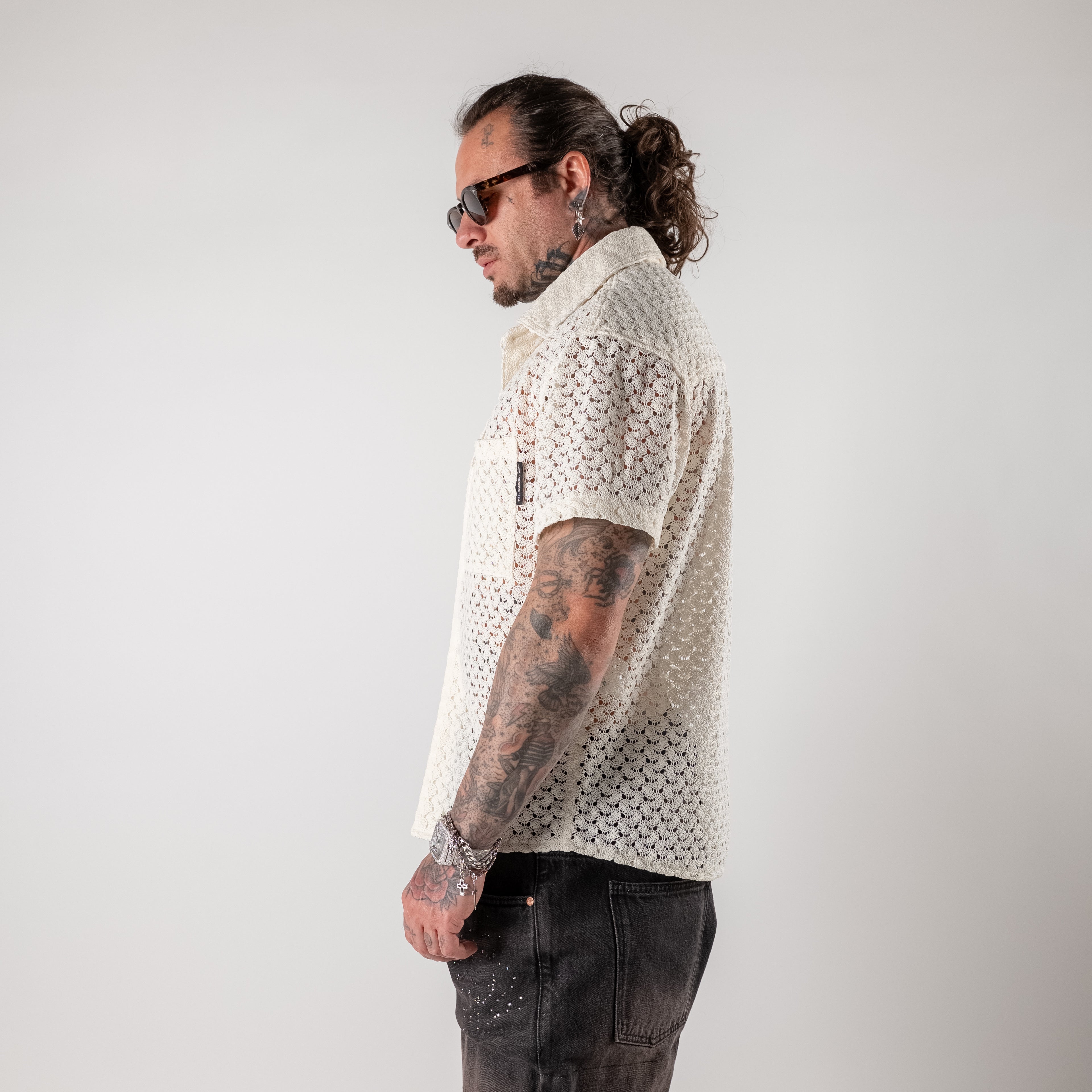 Embroidered sheer knitted shirt