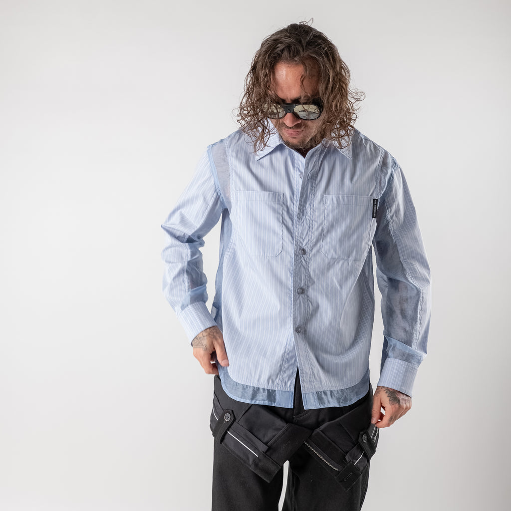 Striped shirt with organza panels