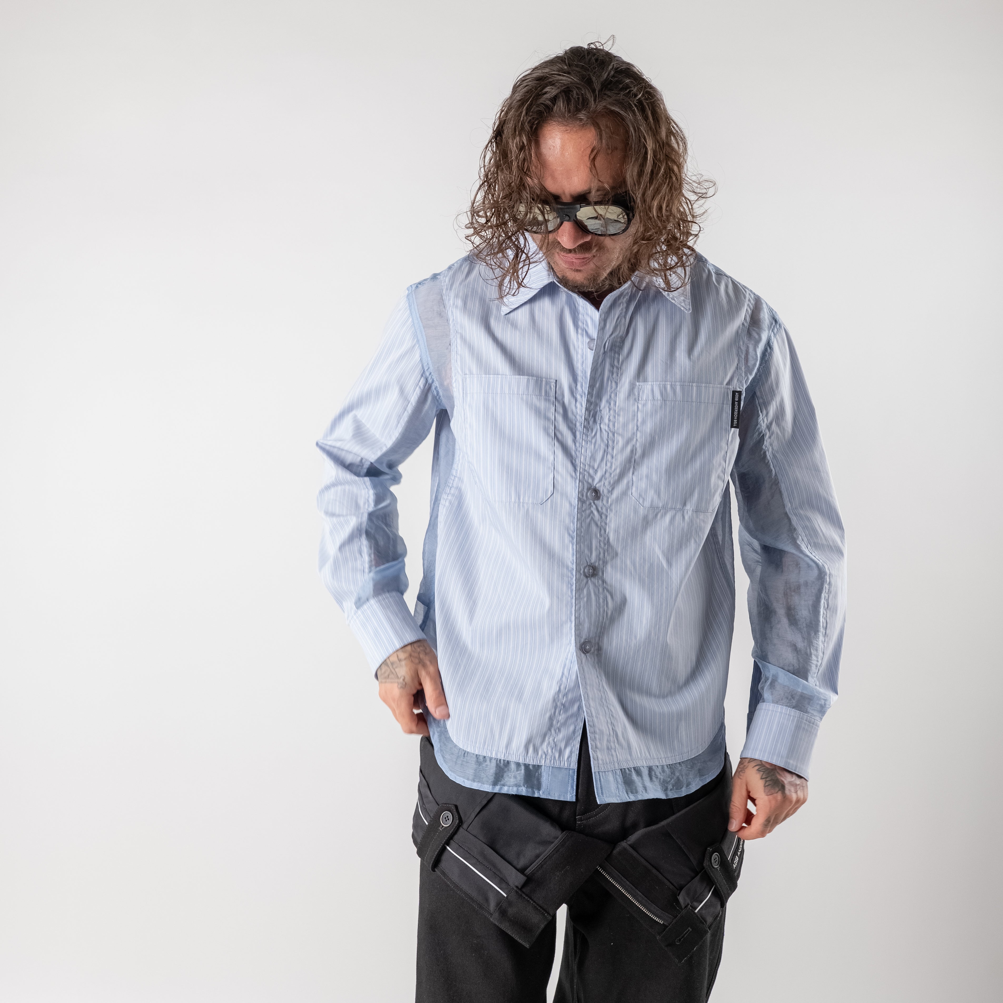 Striped shirt with organza panels