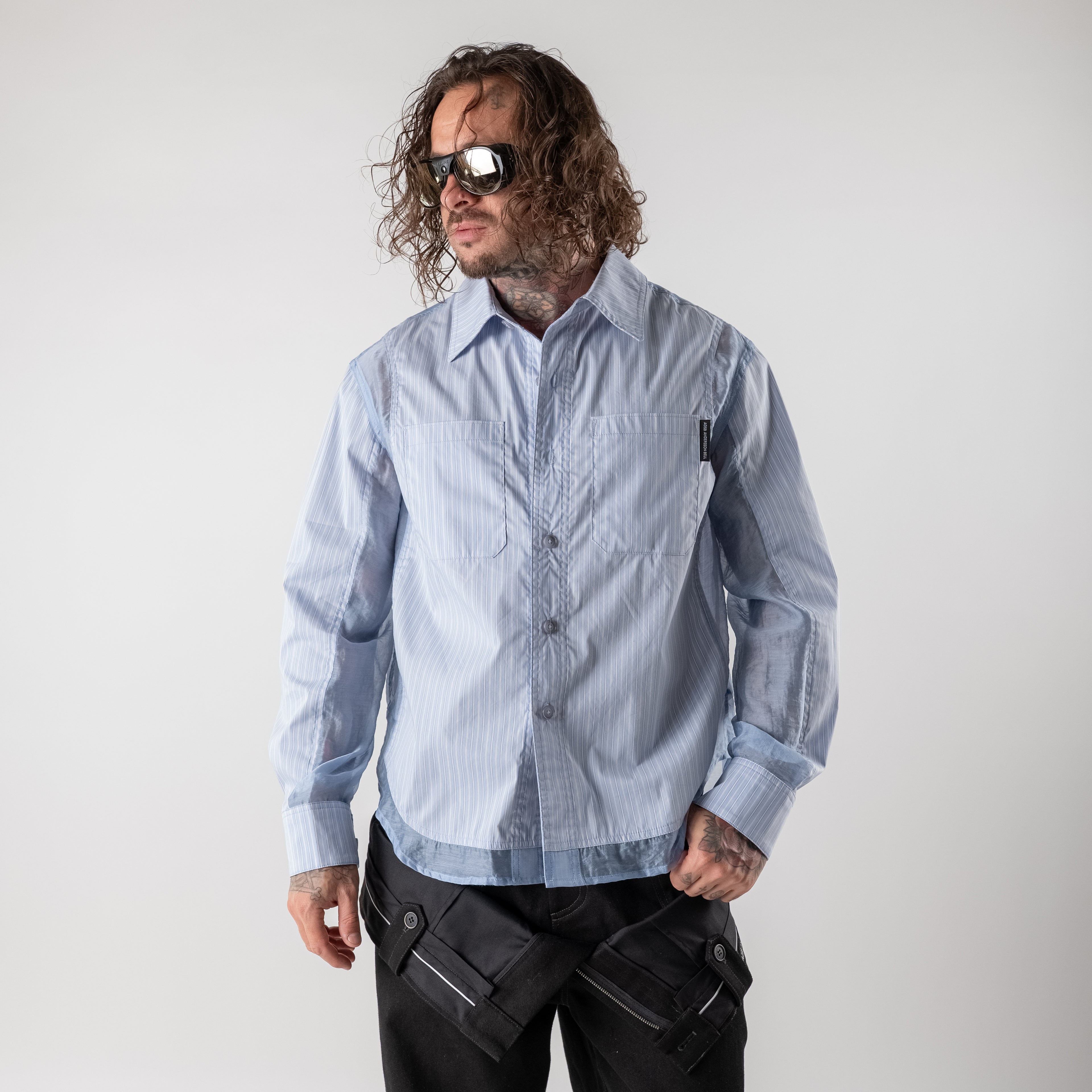 Striped shirt with organza panels
