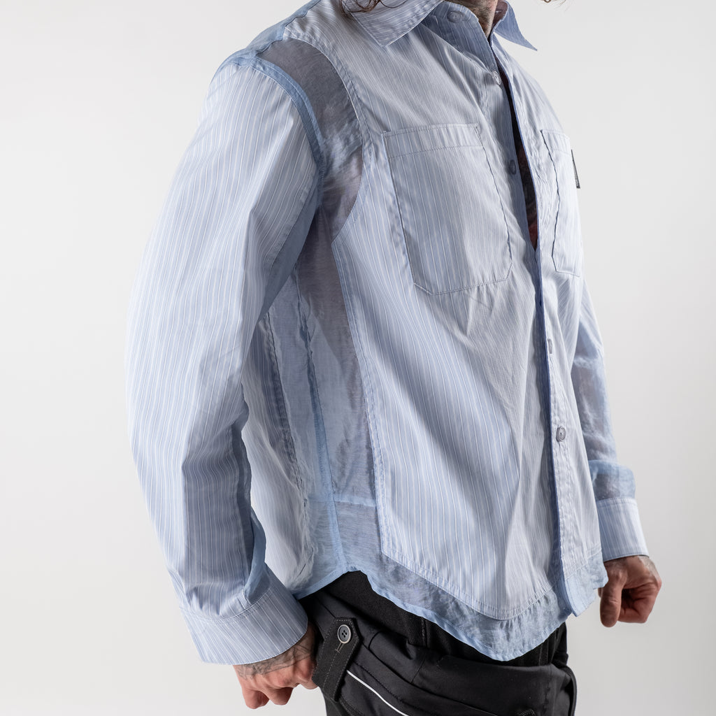 Striped shirt with organza panels