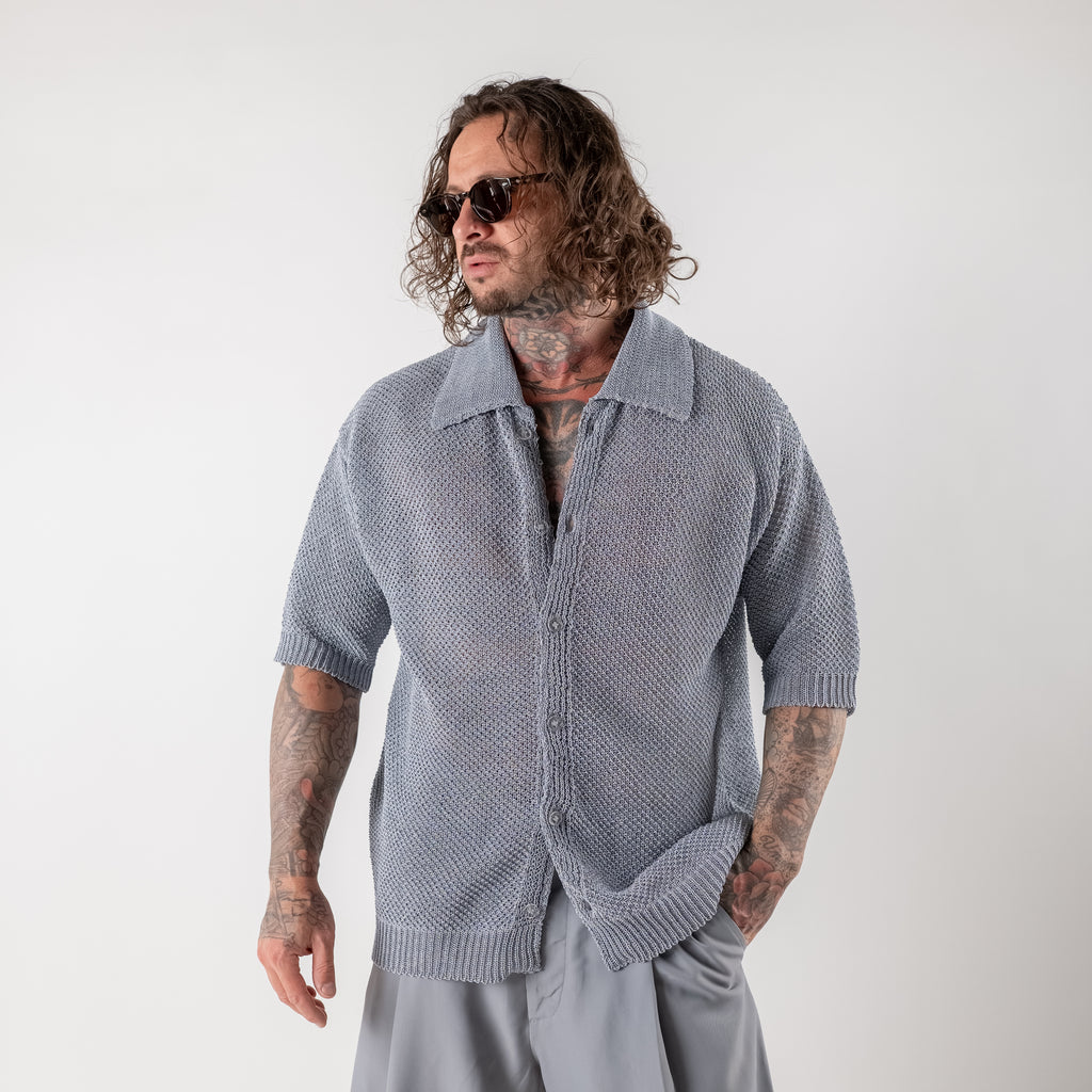 Micro-mesh cardigan shirt