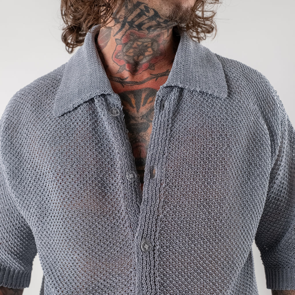Micro-mesh cardigan shirt