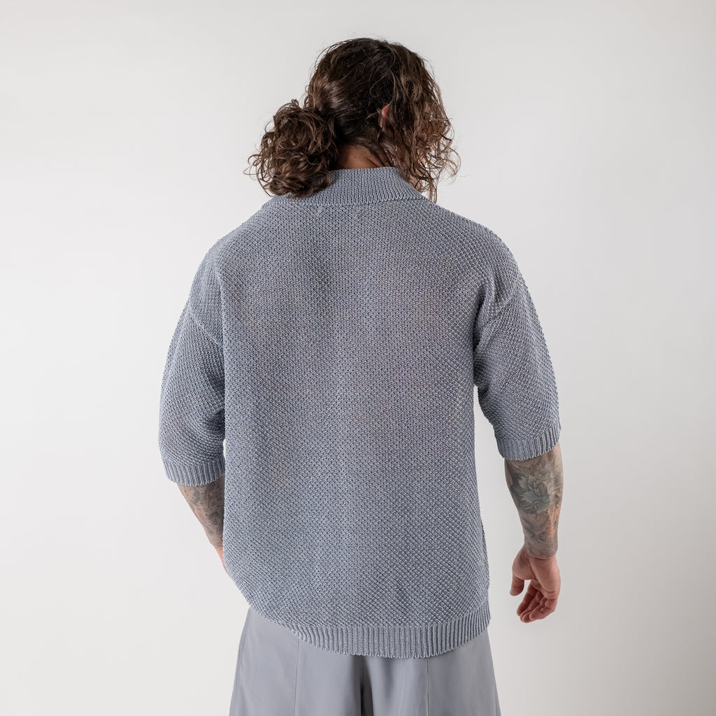 Micro-mesh cardigan shirt