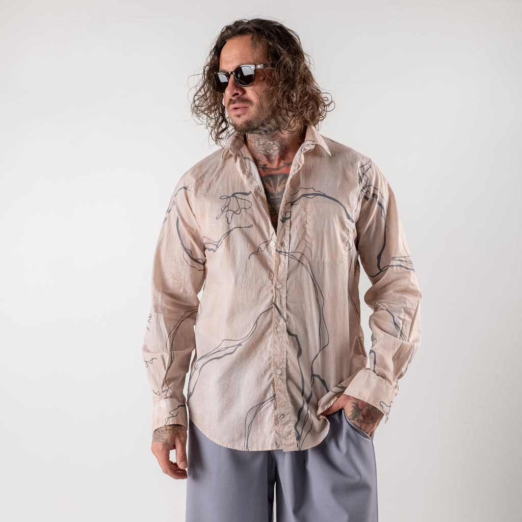 Washed cotton shirt with print