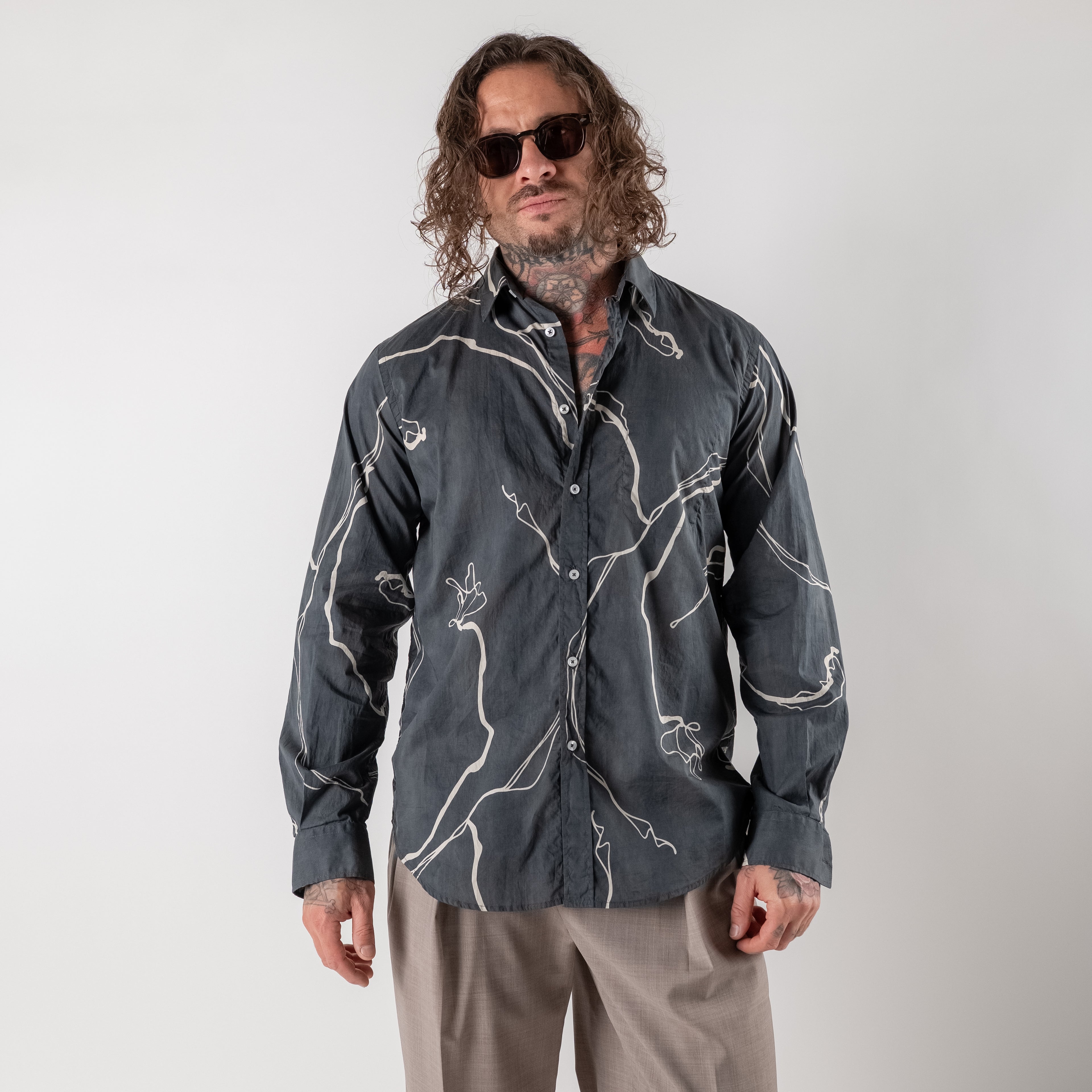 Washed cotton shirt with print