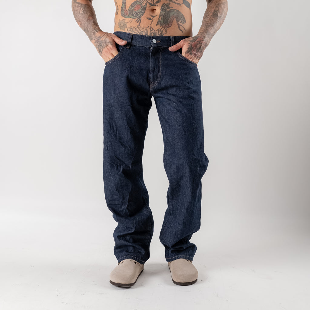 Dark wash crinkle selvedge jeans