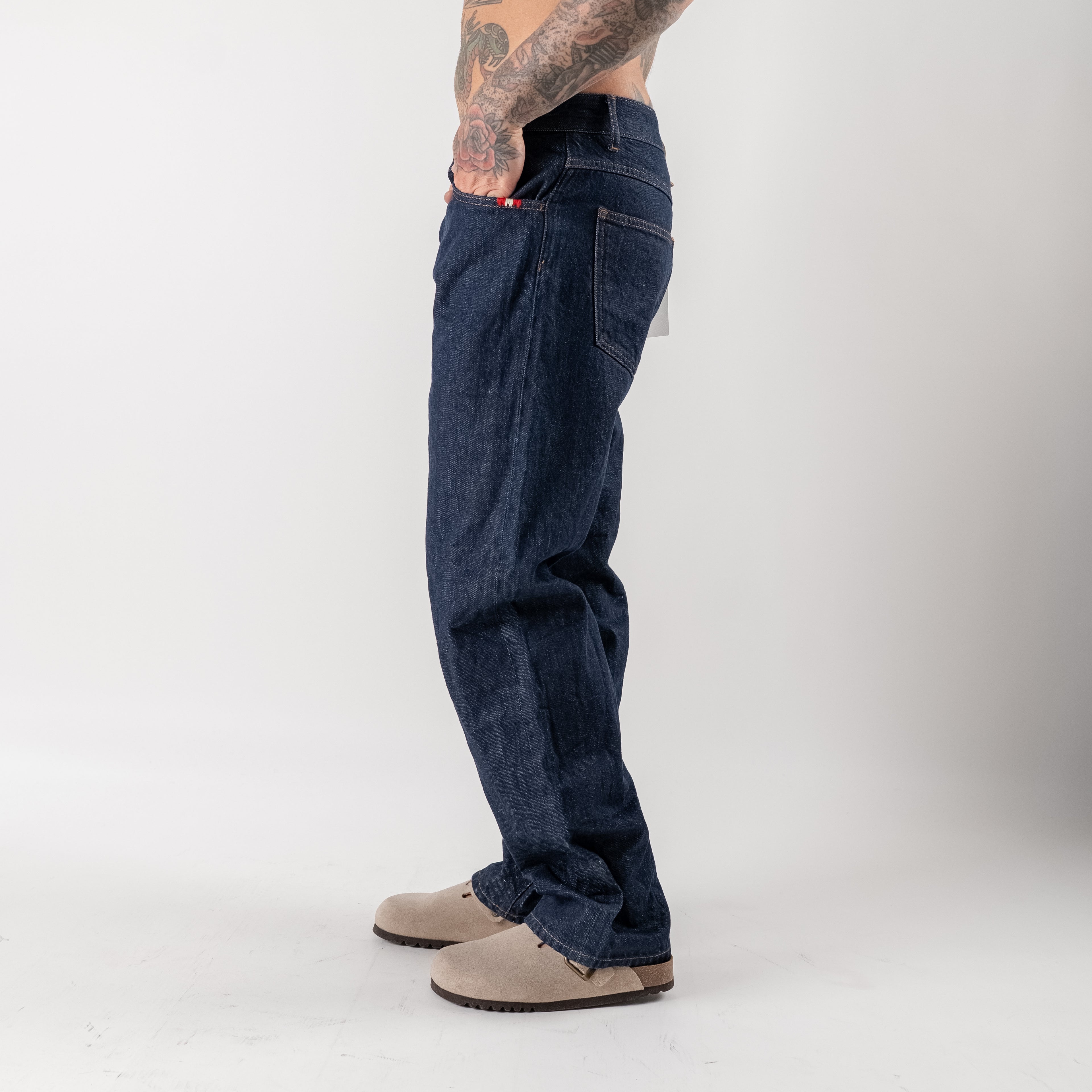 Dark wash crinkle selvedge jeans