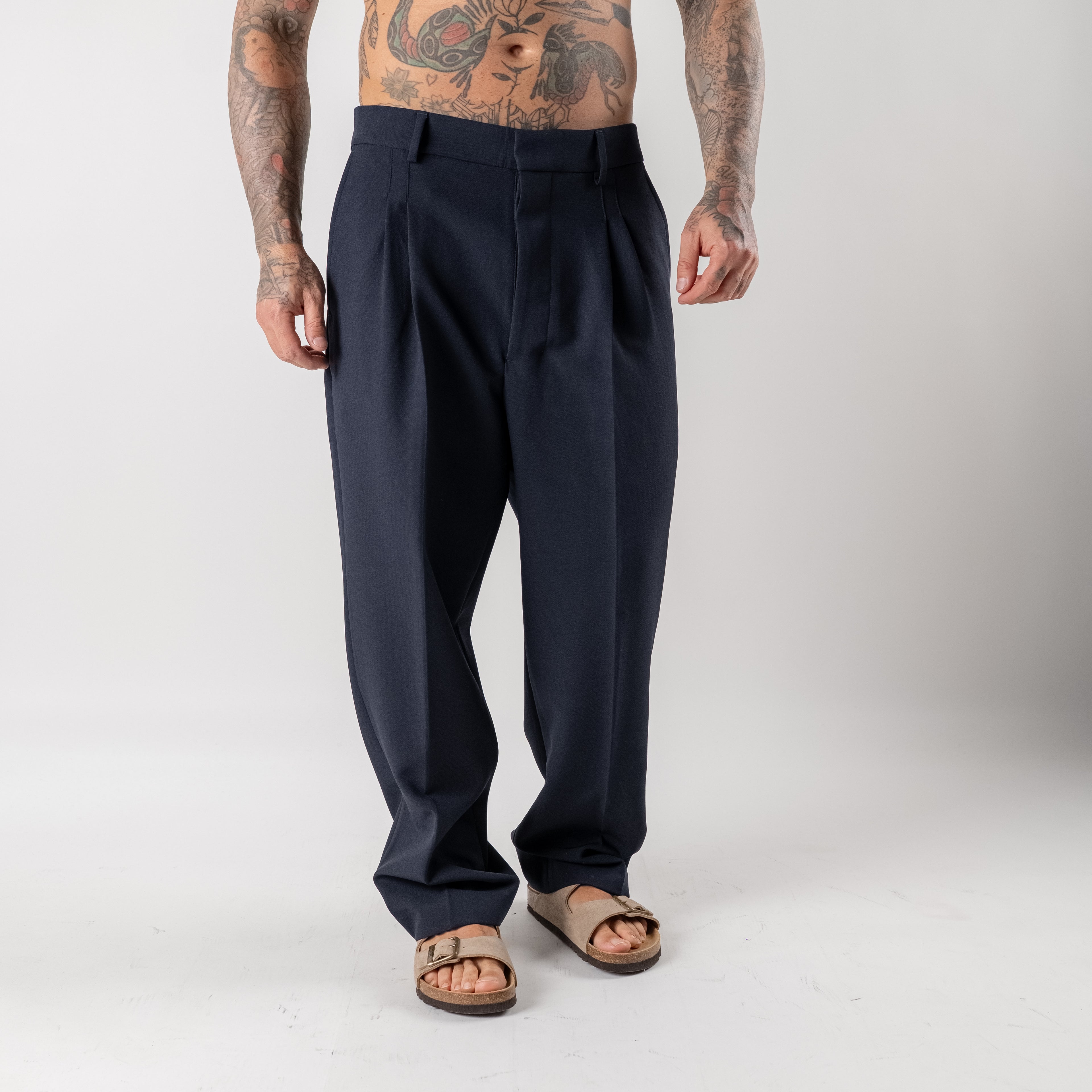 Wide-leg double-pleated palazzo trousers