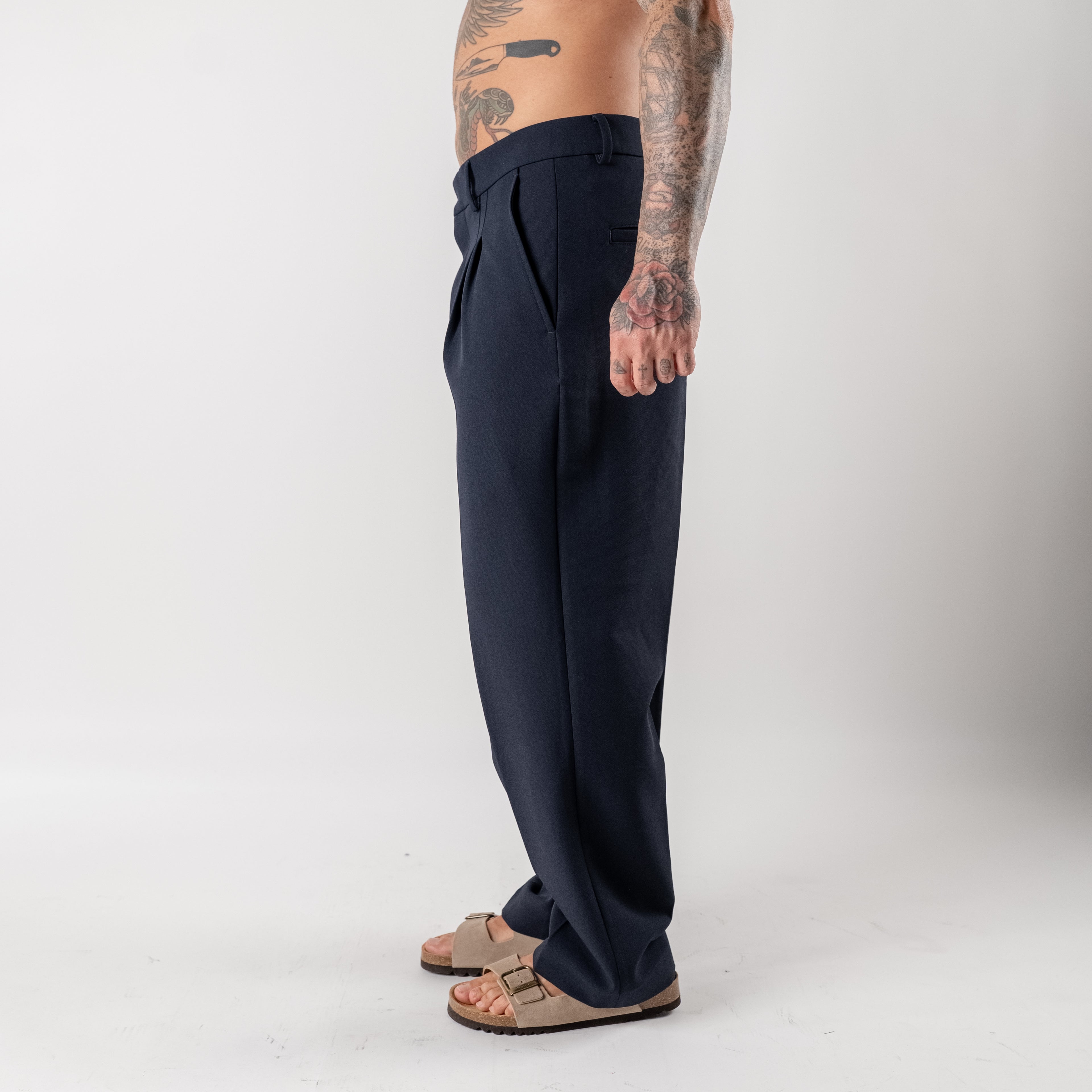 Wide-leg double-pleated palazzo trousers