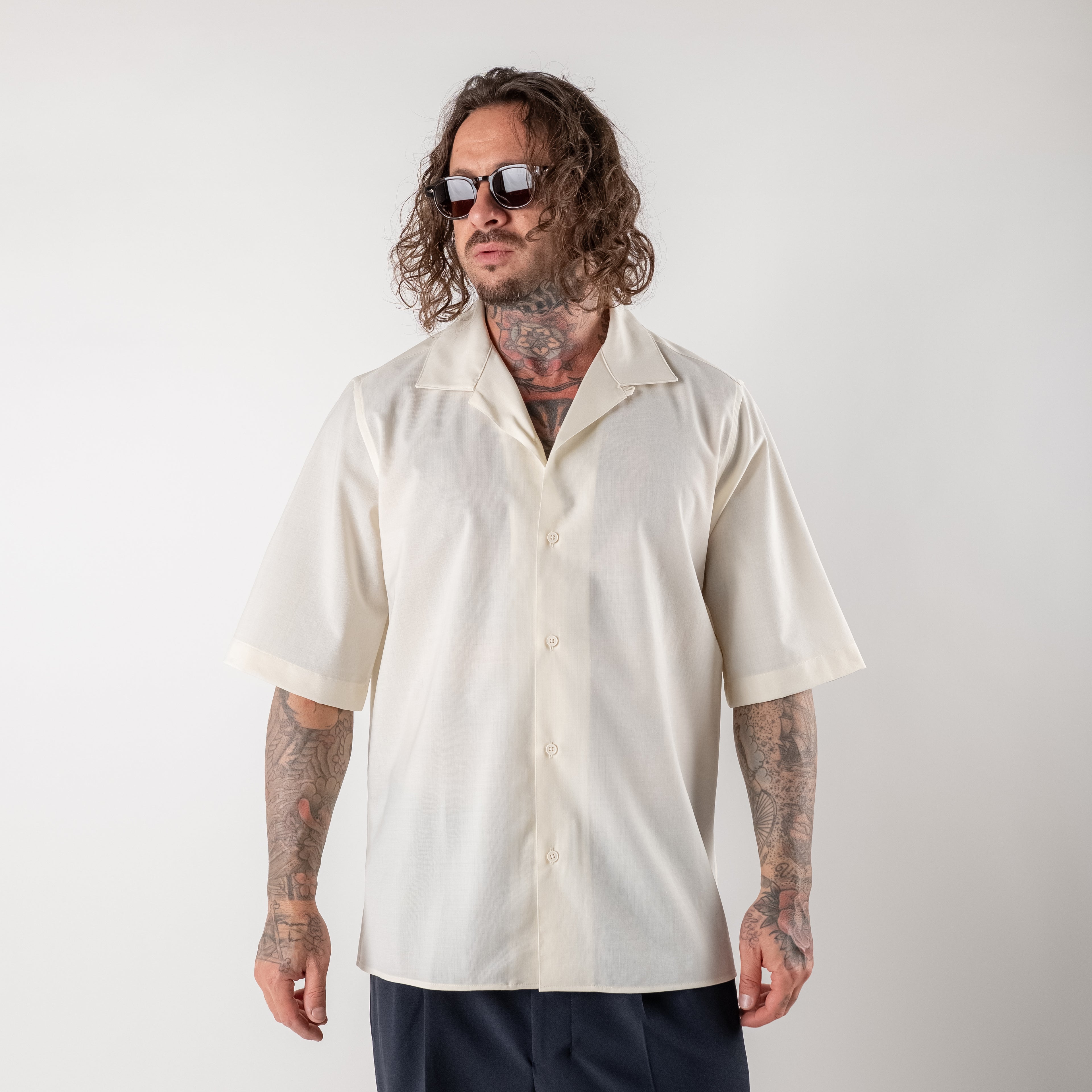 Short-Sleeved Shirt with Camp Collar