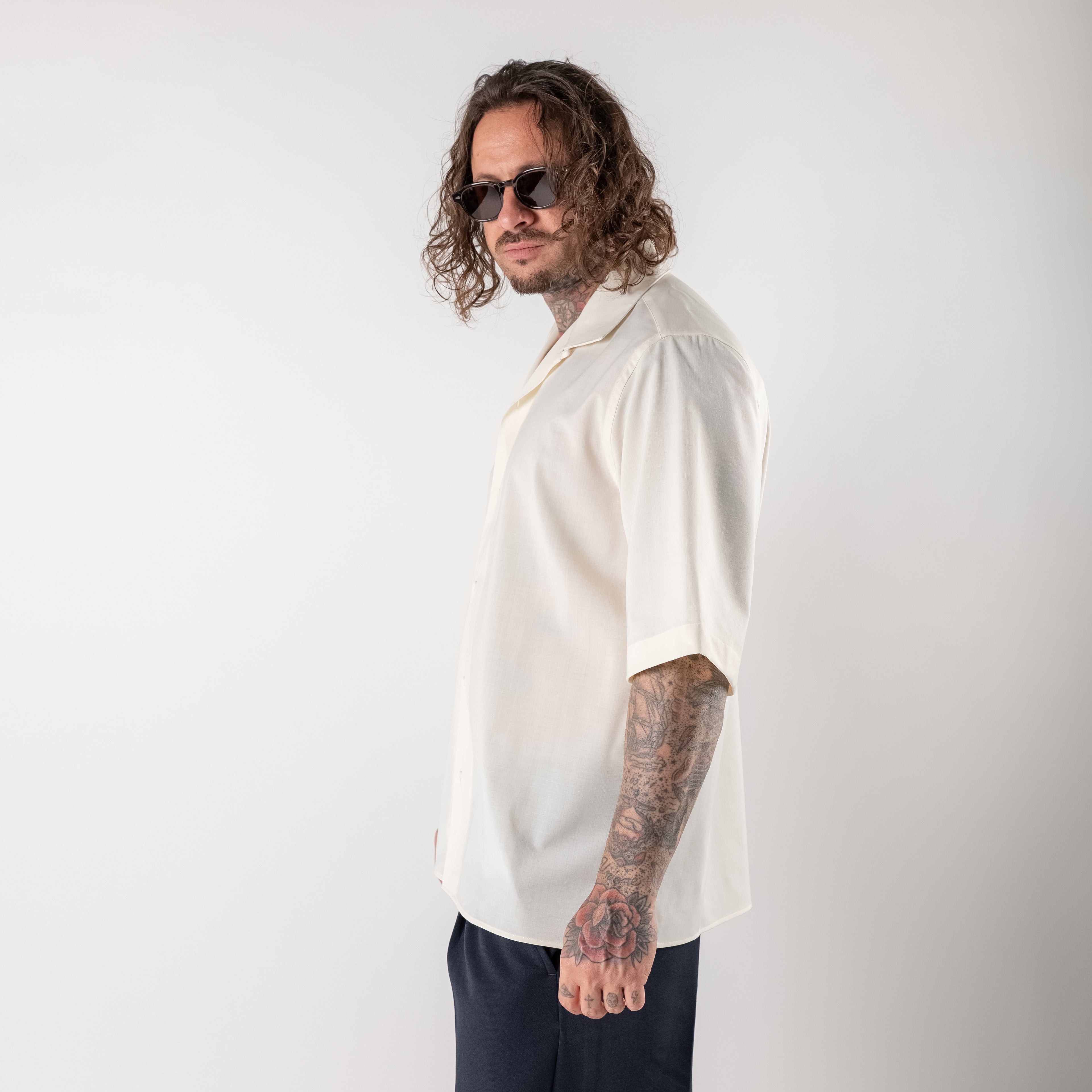 Short-Sleeved Shirt with Camp Collar