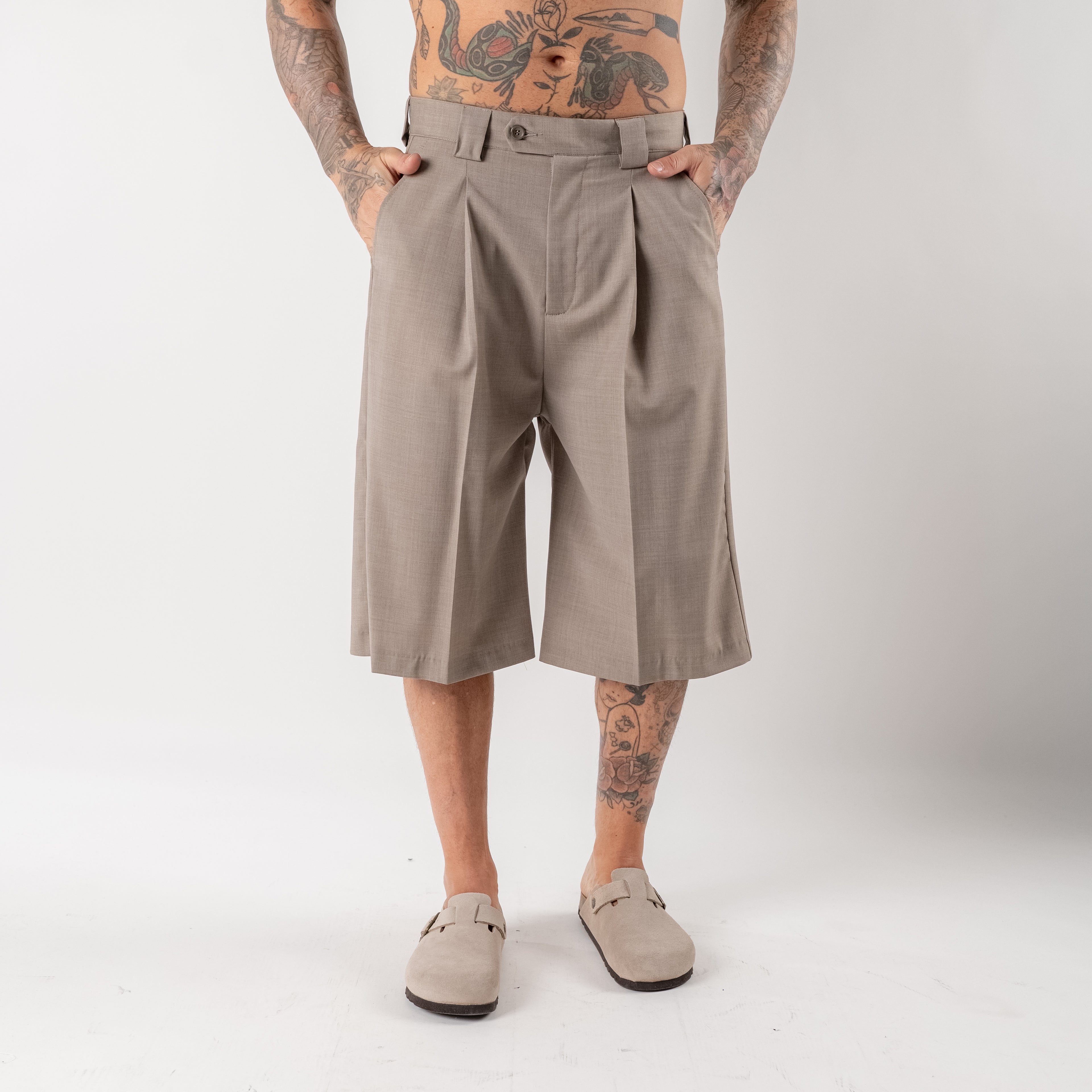 Wide-Leg Tailored Bermuda Shorts