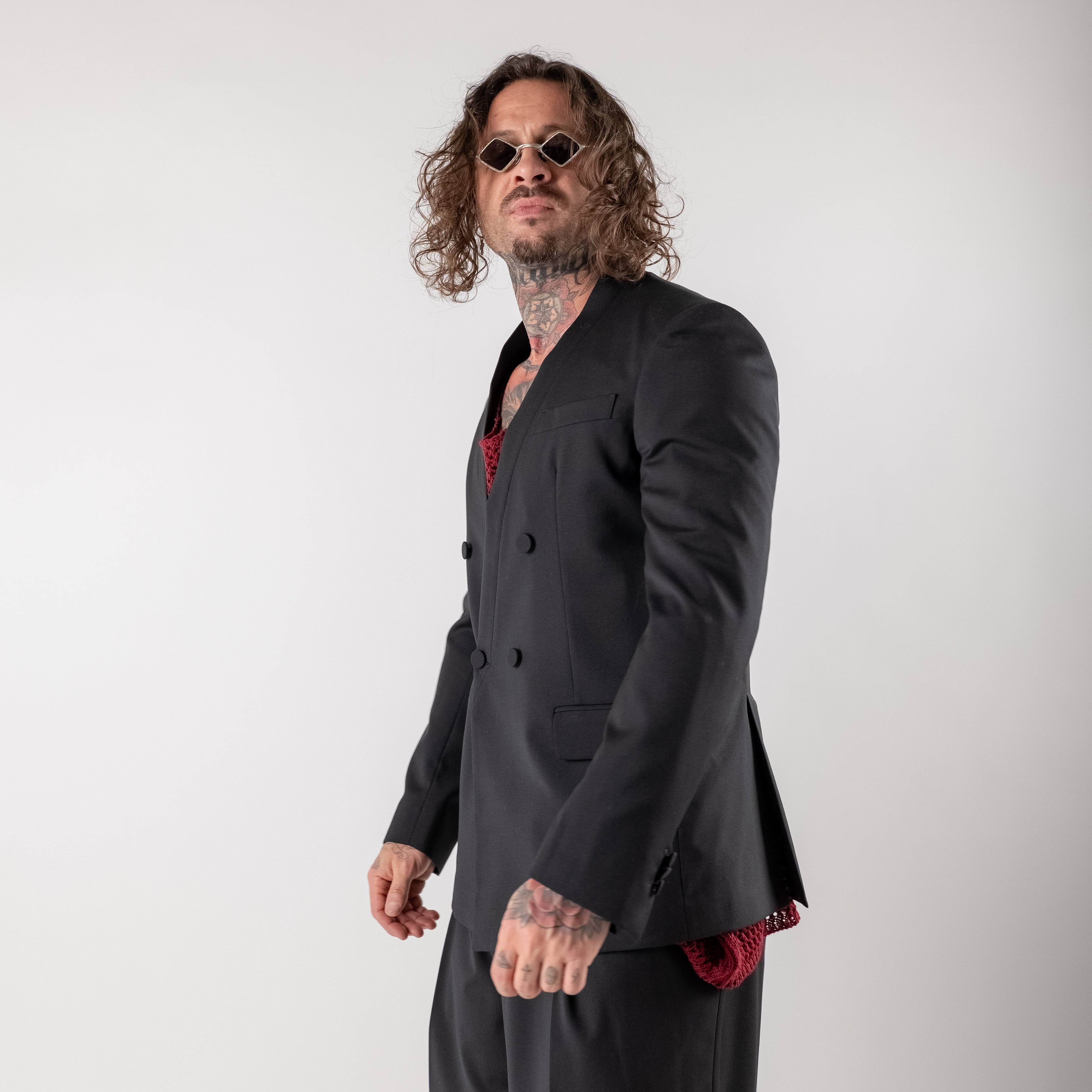 Collarless Double-Breasted Jacket