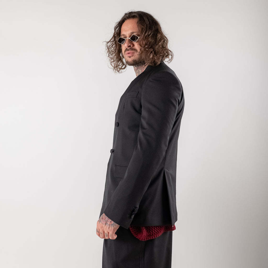 Collarless Double-Breasted Jacket