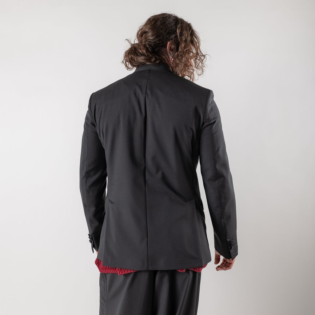 Collarless Double-Breasted Jacket