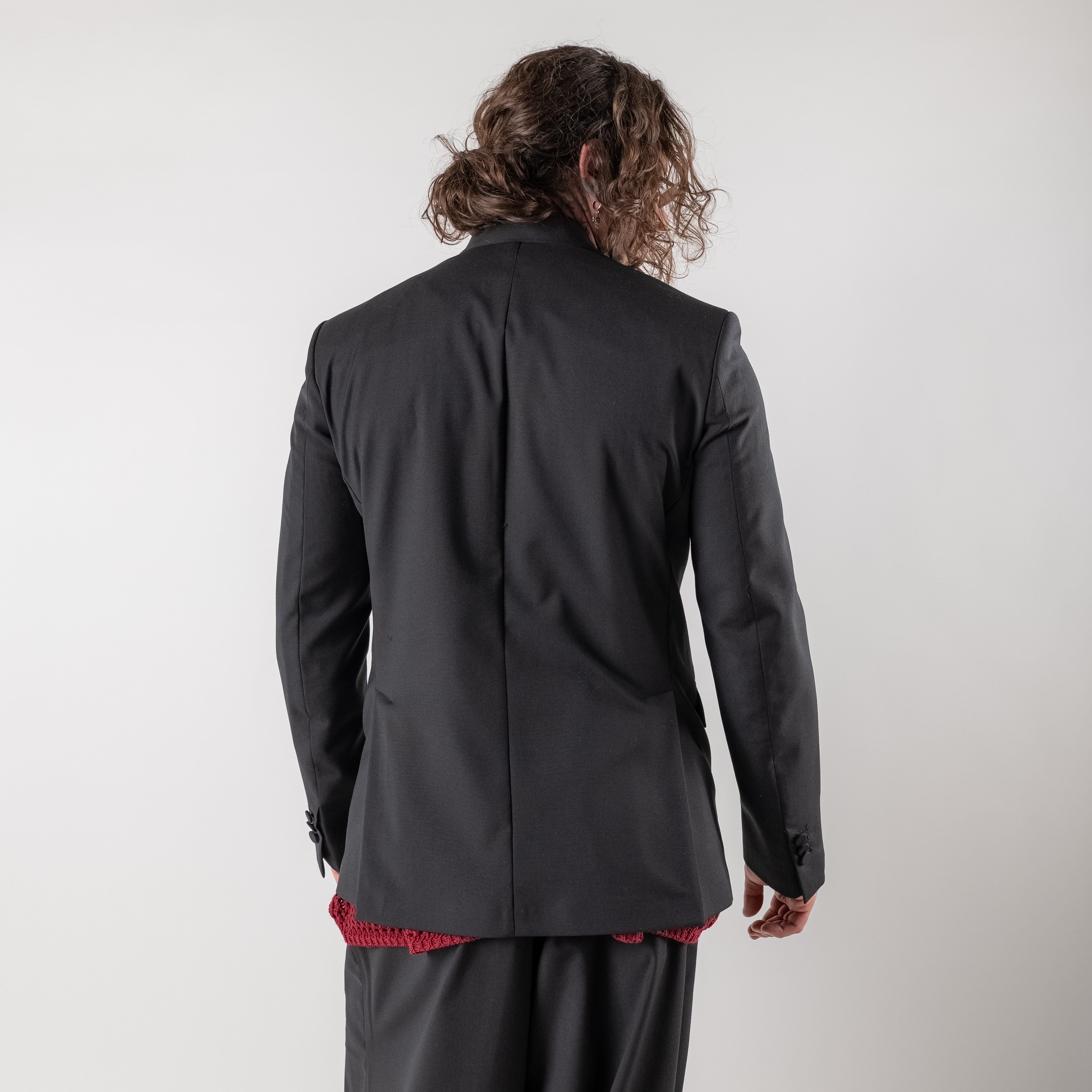 Collarless Double-Breasted Jacket