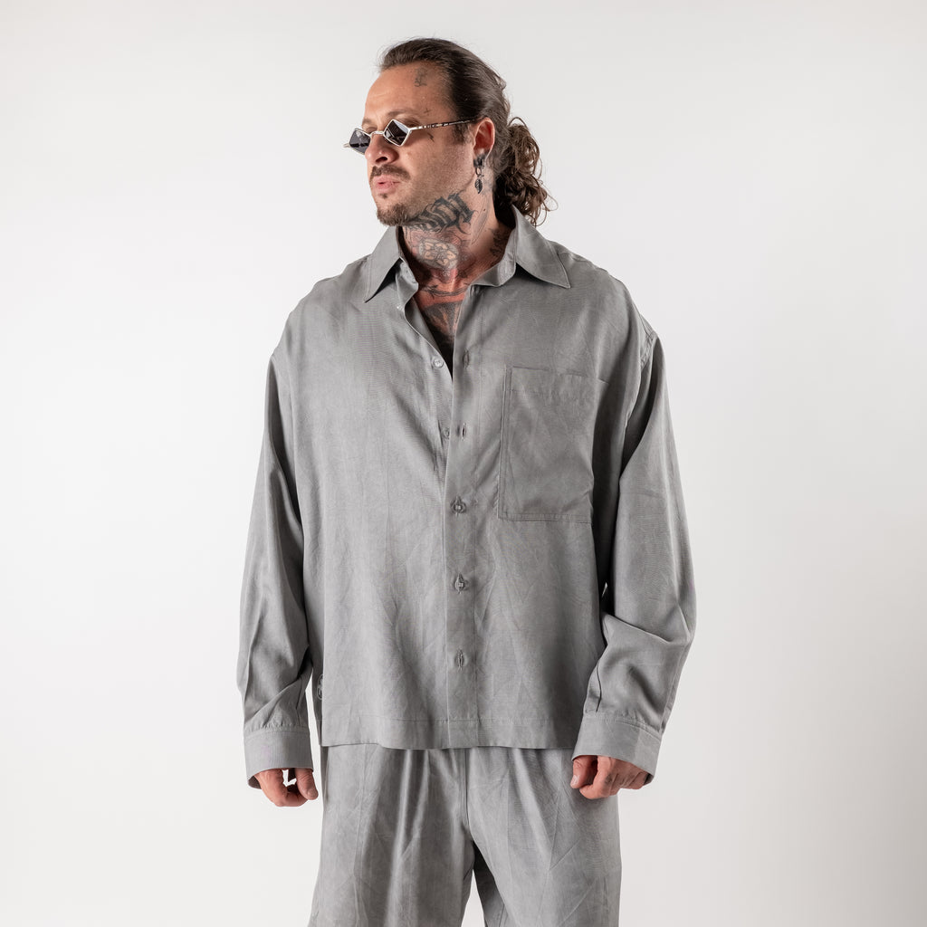 Washed cupro cold-dye oversized crop shirt