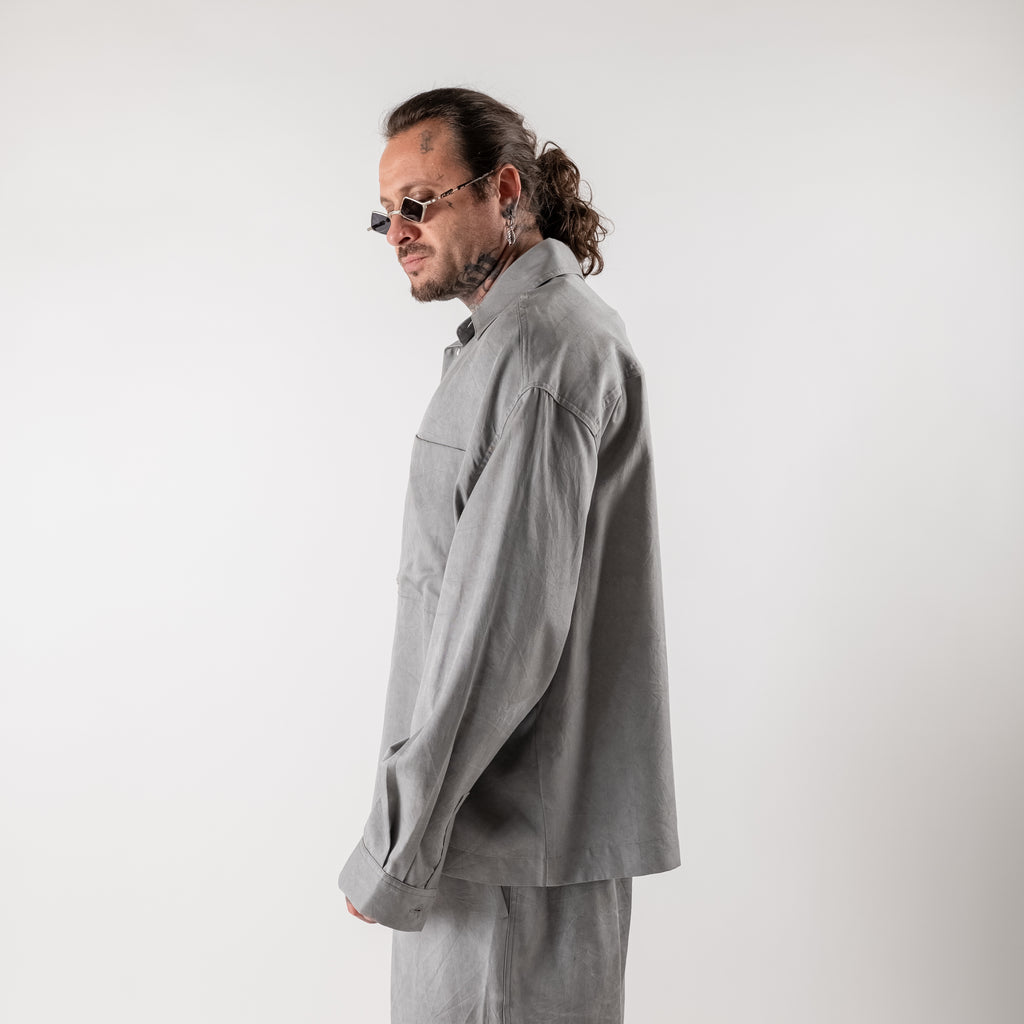 Washed cupro cold-dye oversized crop shirt