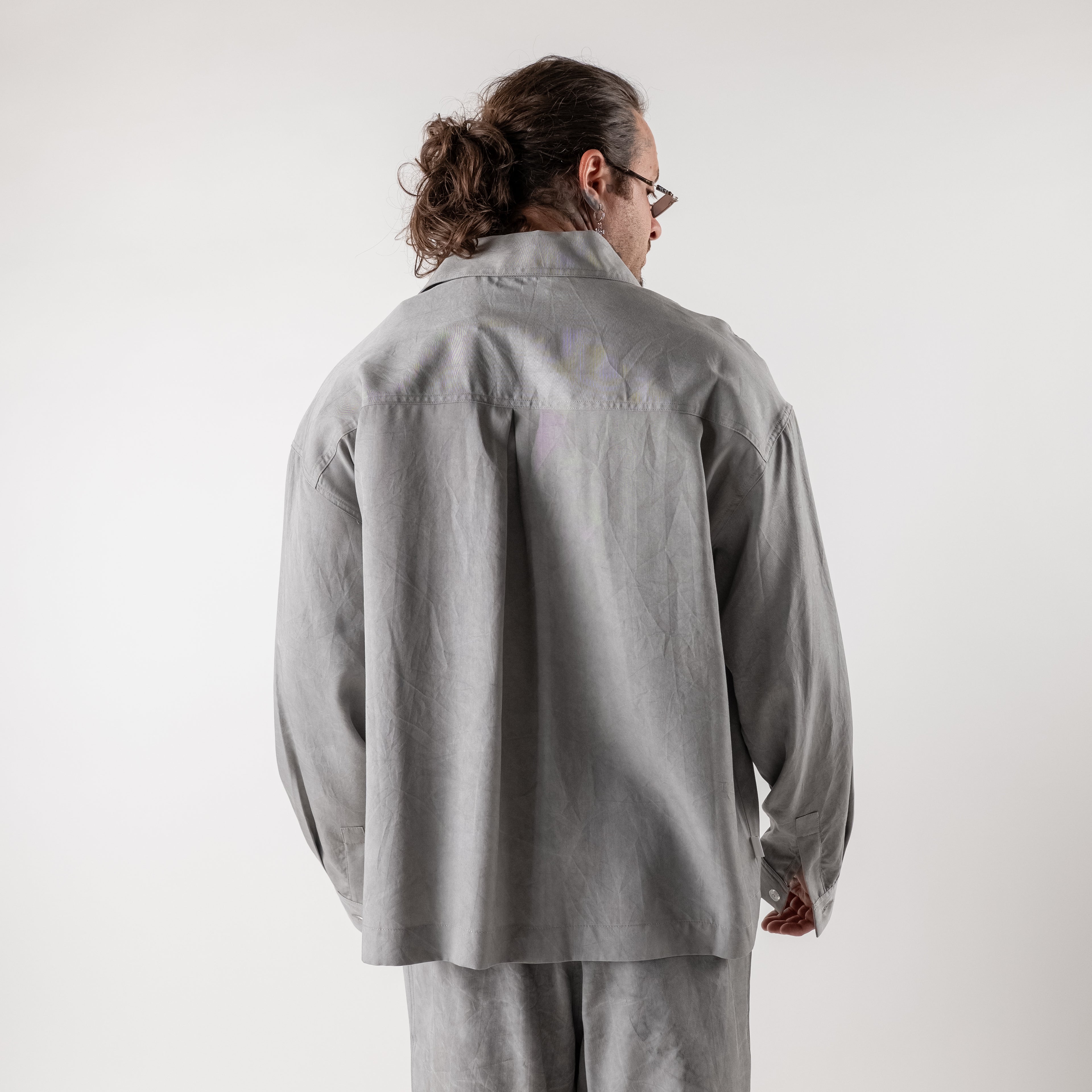 Washed cupro cold-dye oversized crop shirt