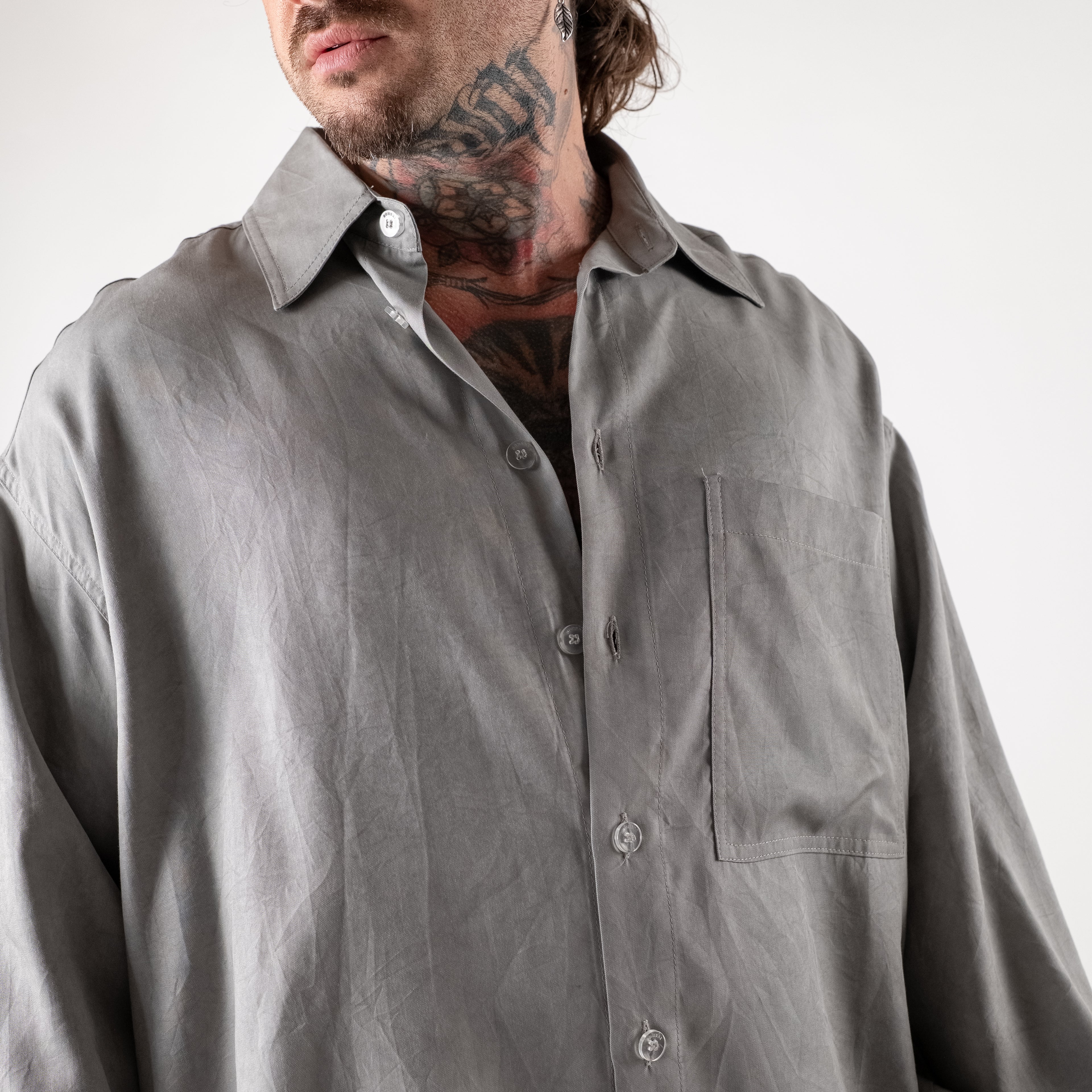 Washed cupro cold-dye oversized crop shirt