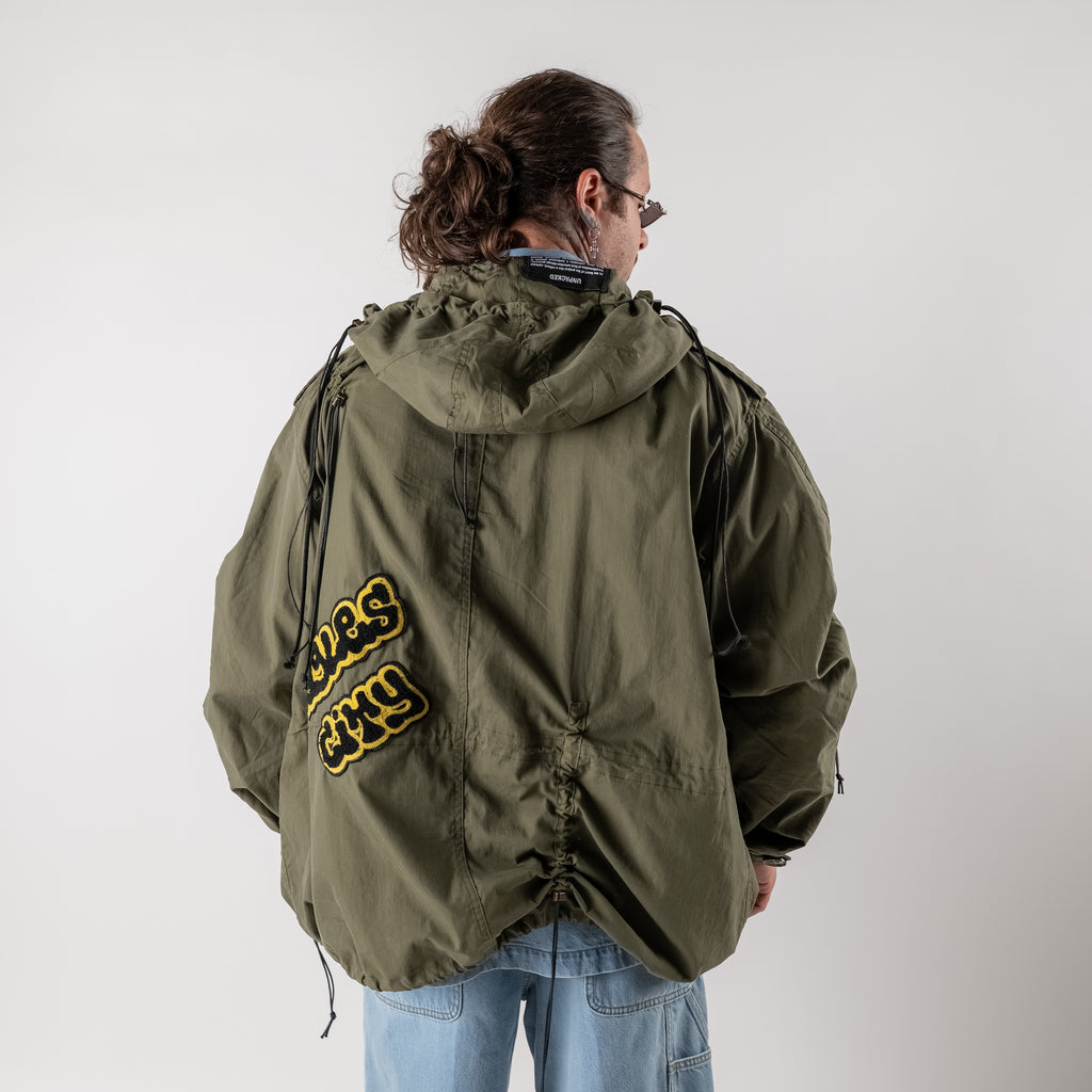 Oversized parka with patches