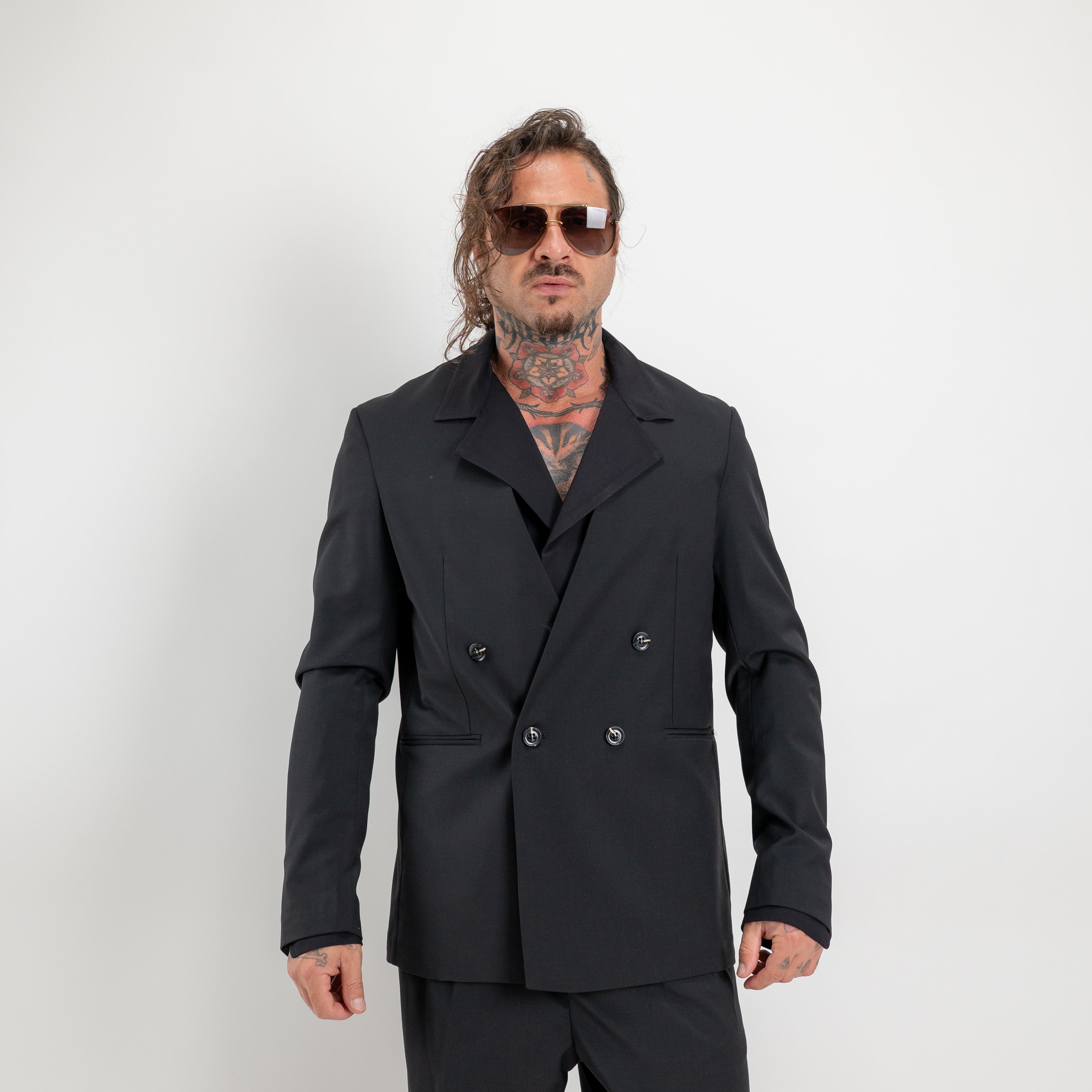 Giacca doppiopetto collarless