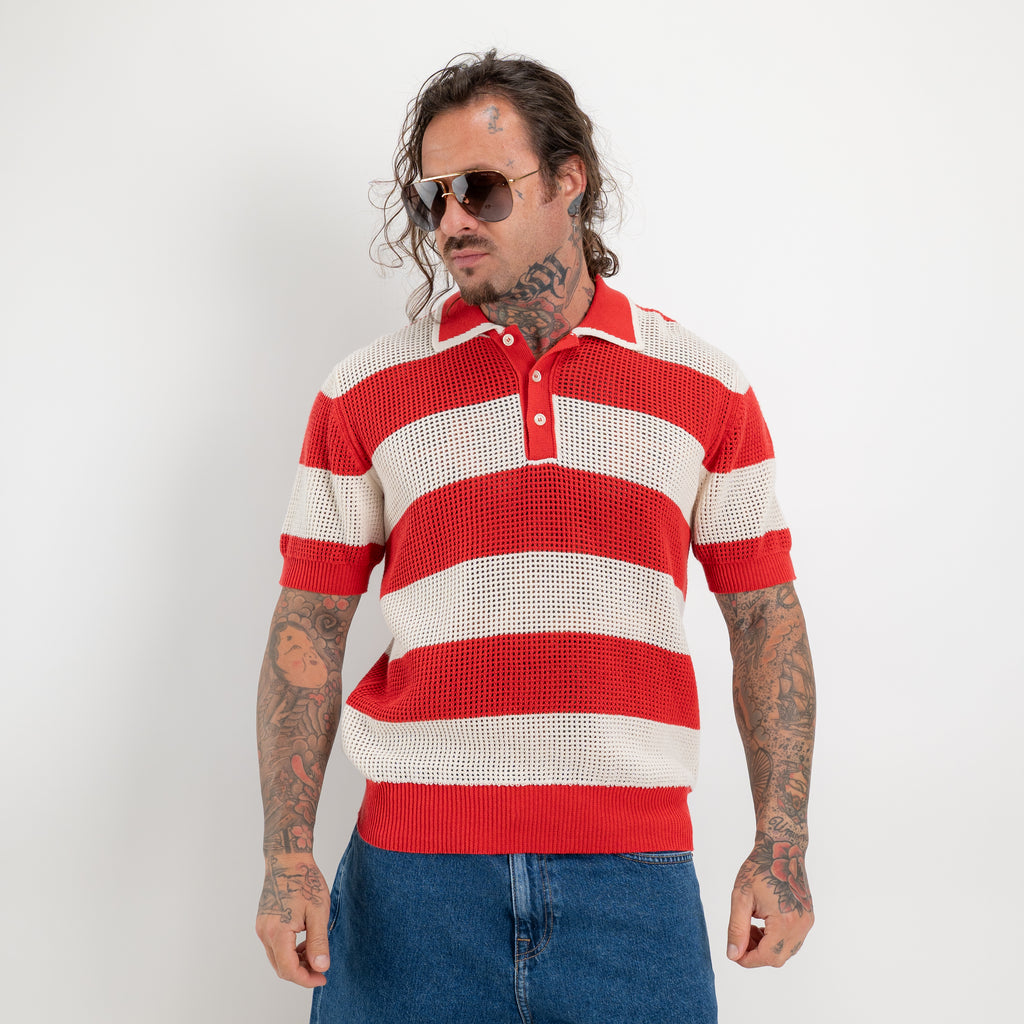 Polo in maglia traforata rigato